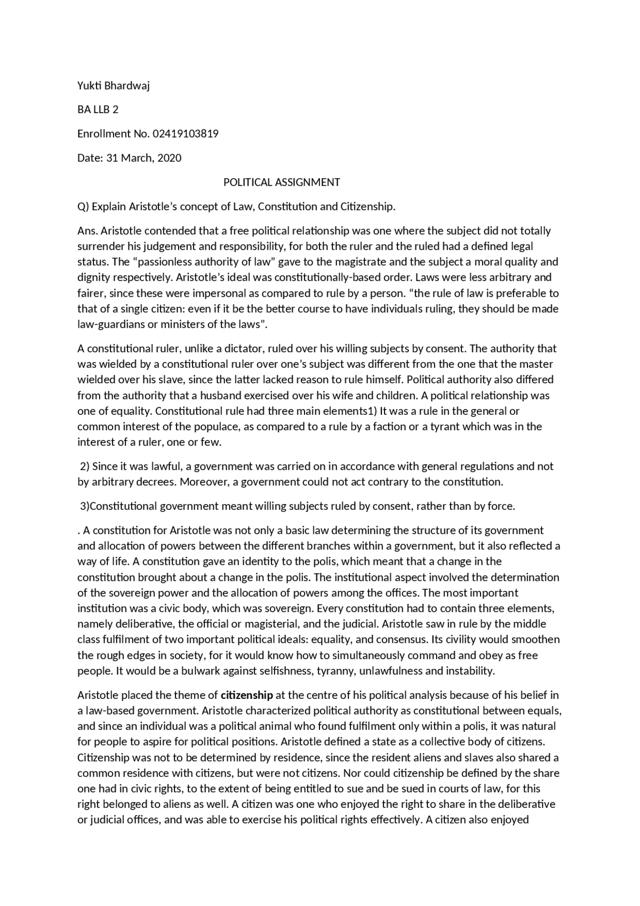 Political Assignment Design Pol science assignment related to ba llb 2nd semester | Assignments ...