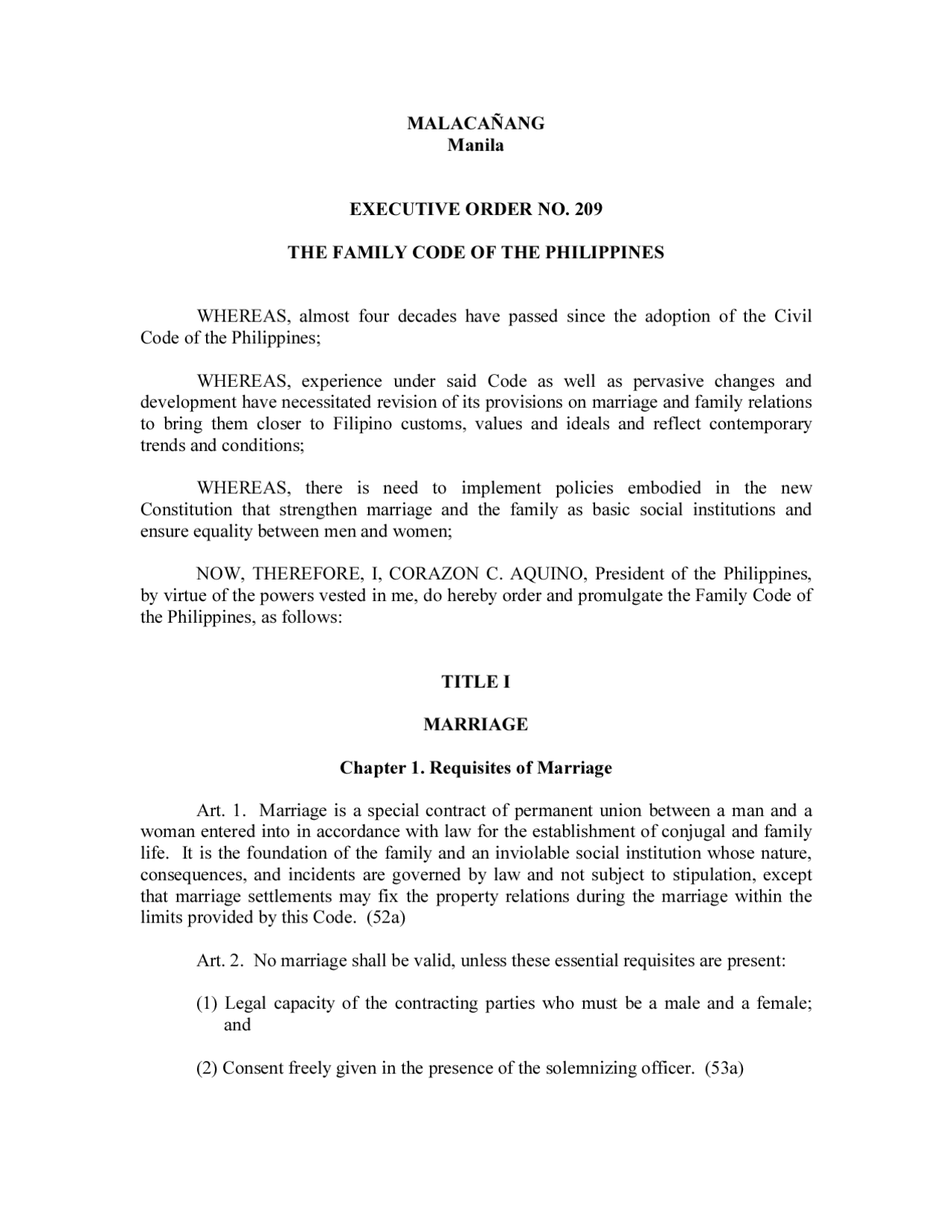 Family Code The Family Code of the Philippines - Docsity