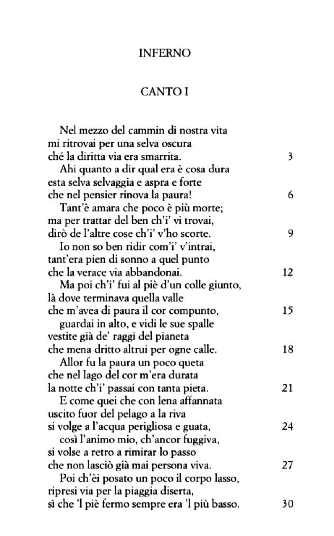 Testo canto 1 Inferno Dante - Docsity