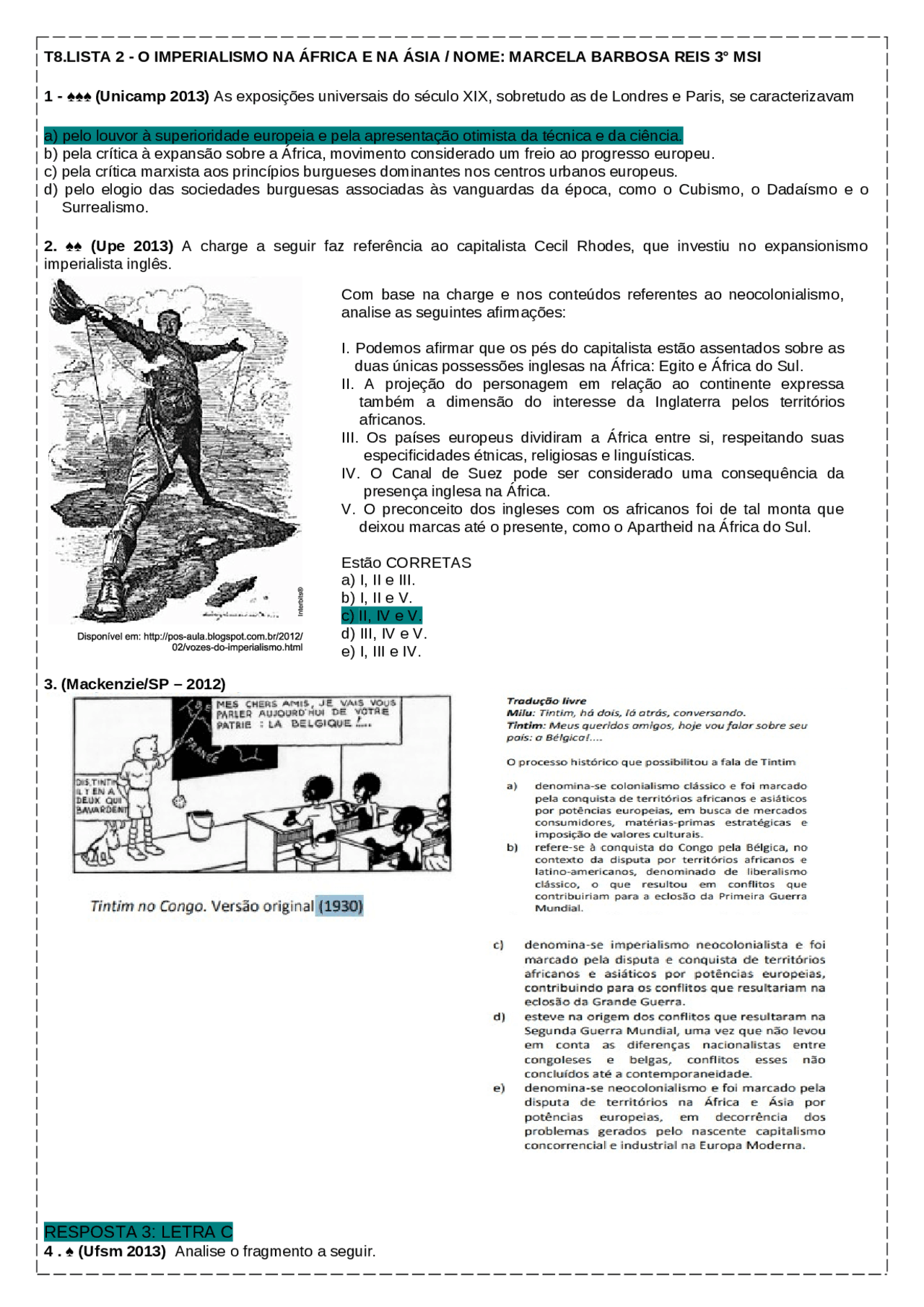 Questões Sobre O Imperialismo - FDPLEARN