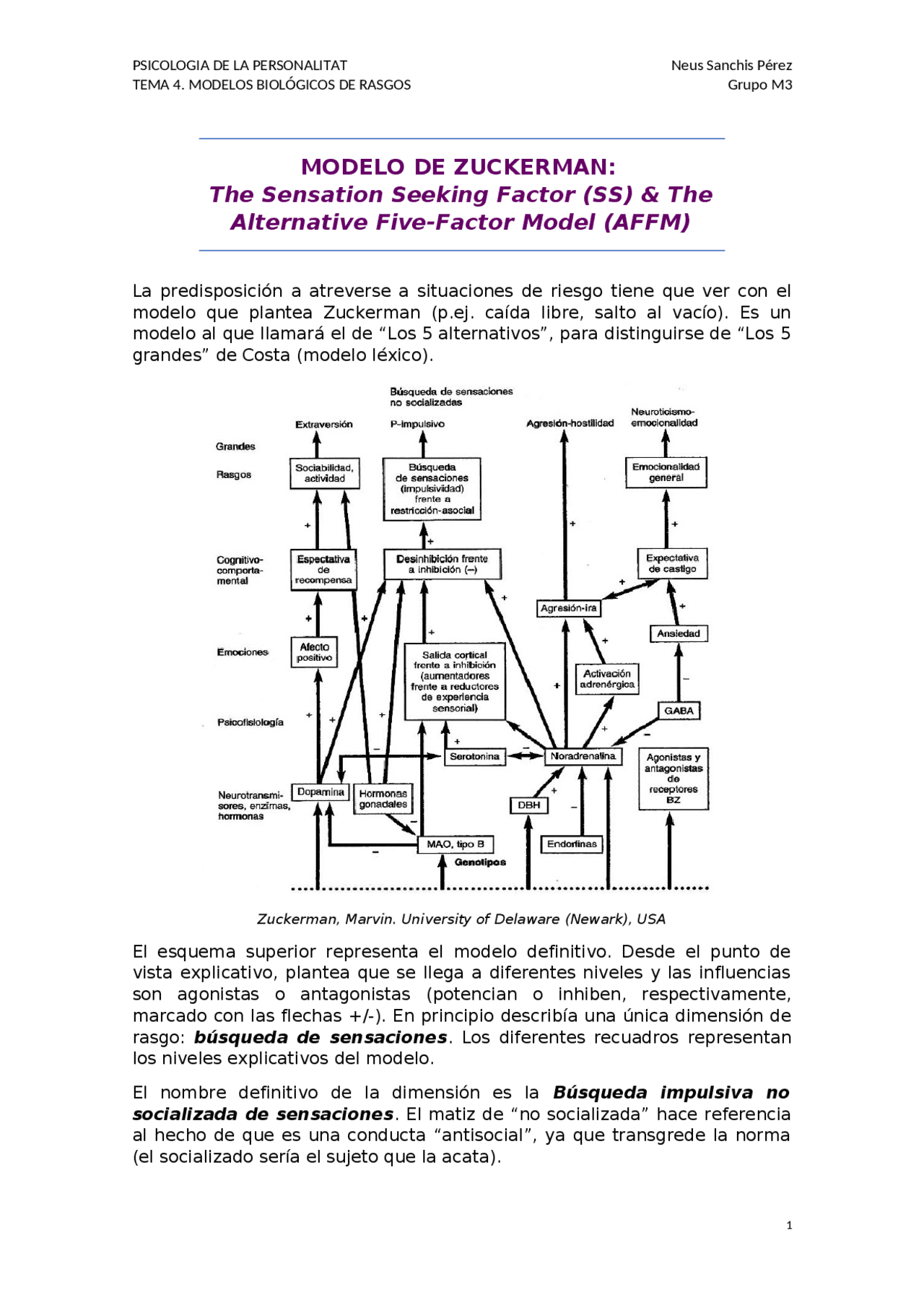 Modelo de la personalidad de Zuckerman - Docsity