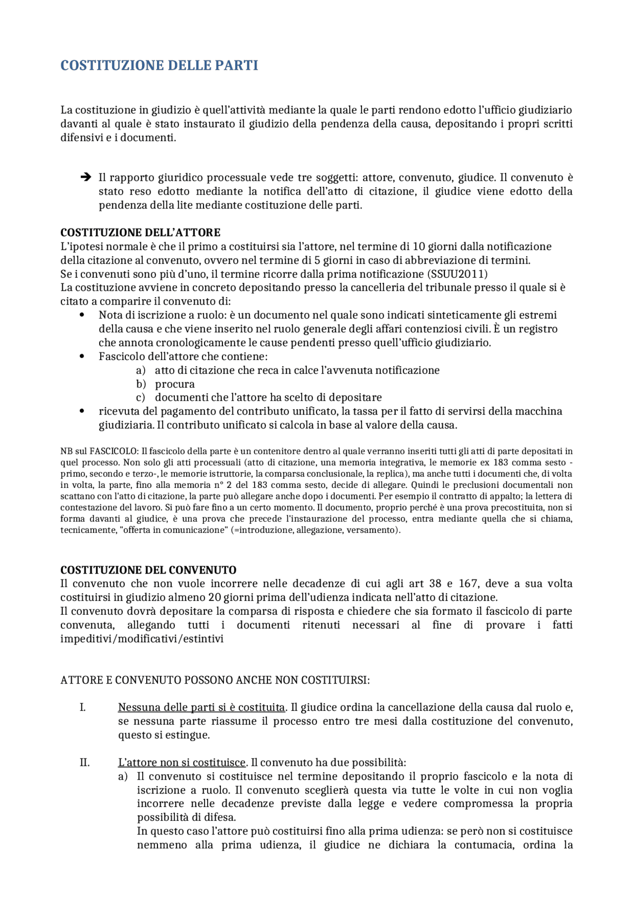 Costituzione delle parti in giudizio e contumacia Docsity