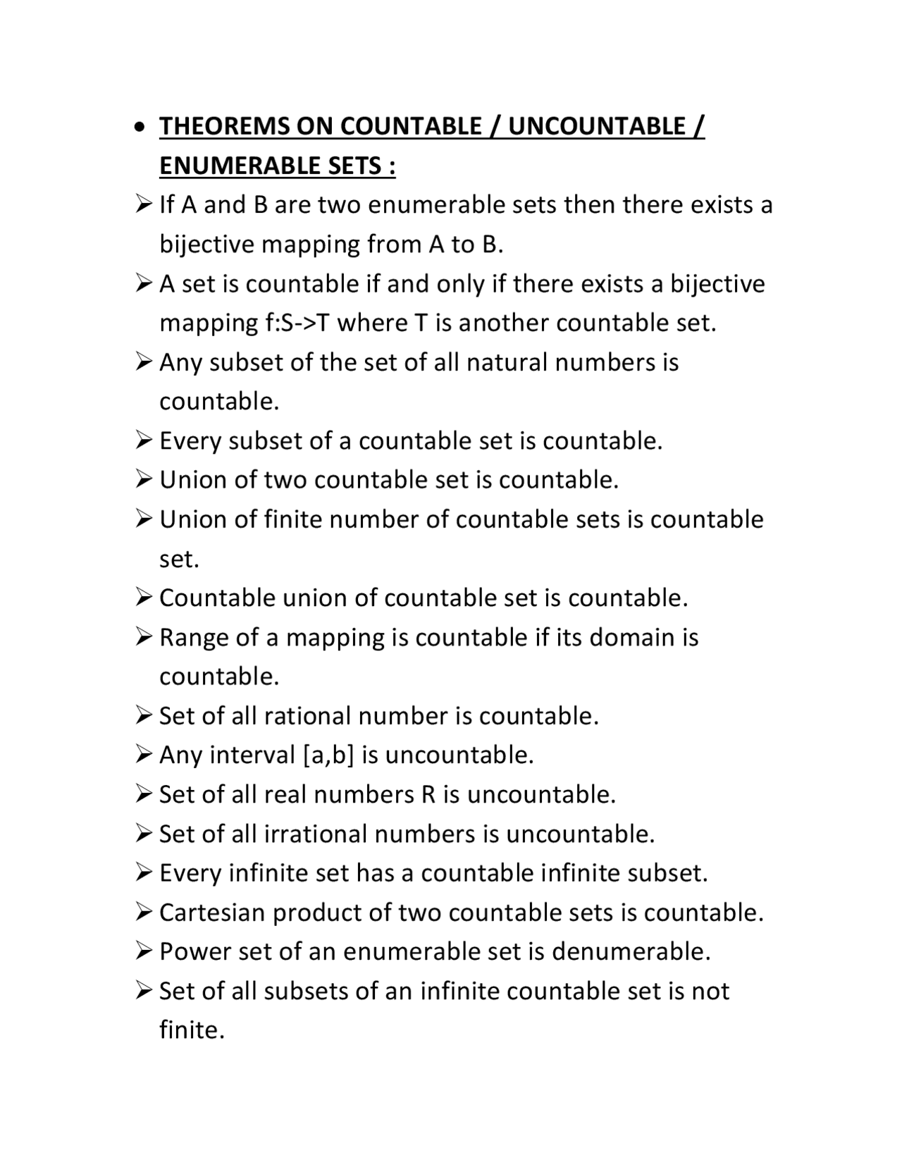 Countable Values THEOREMS ON COUNTABLE SET - Docsity