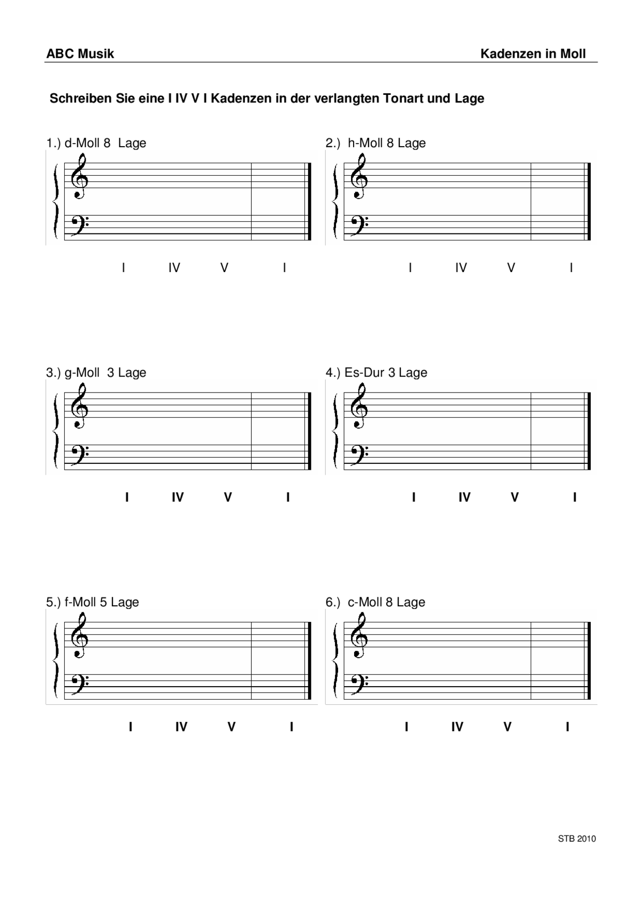 ABC Musik mit Lösungen Kadenzen in Moll Übungen Musikgeschichte Docsity
