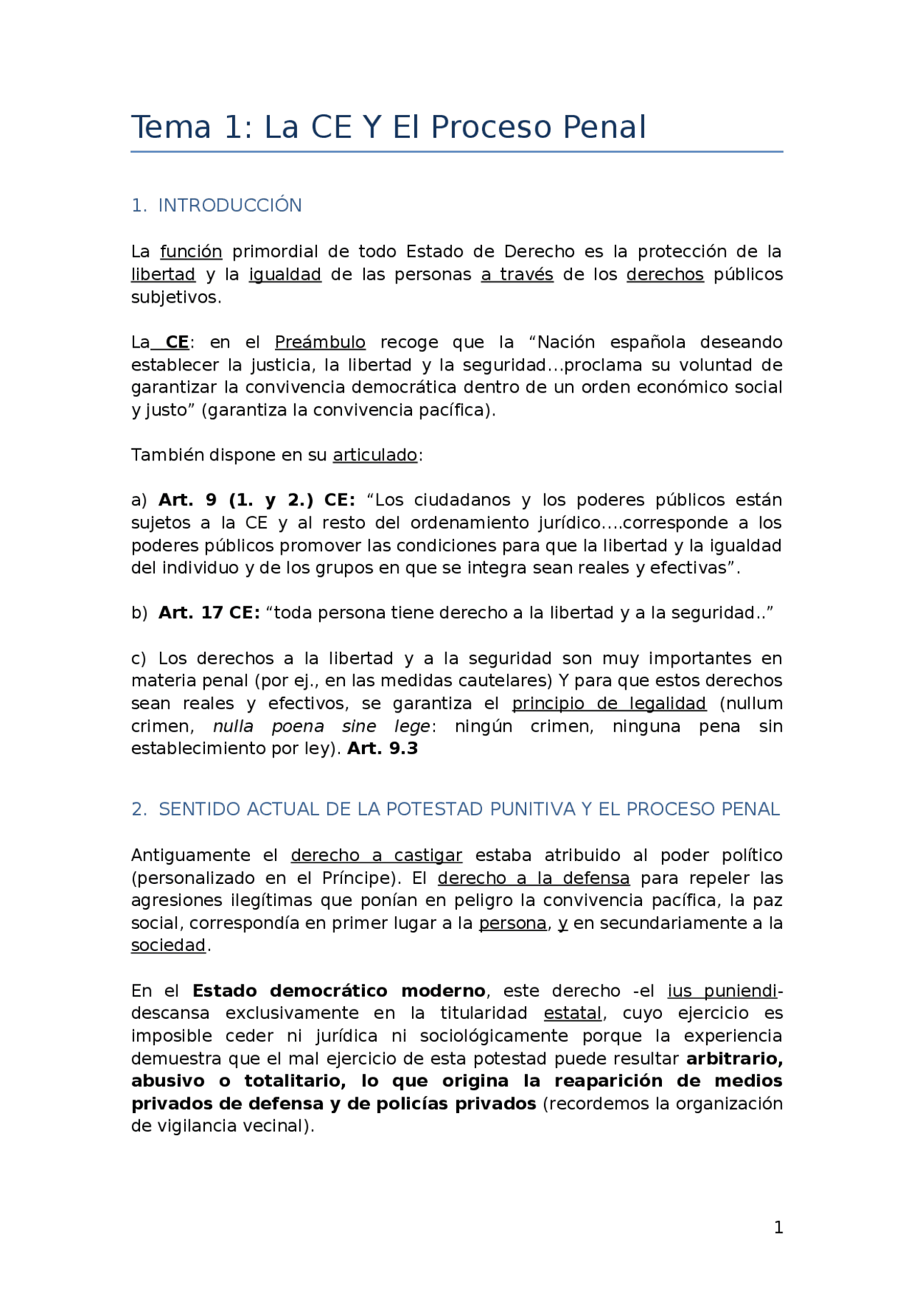 Apuntes derecho procesal penal tema 1 - Docsity