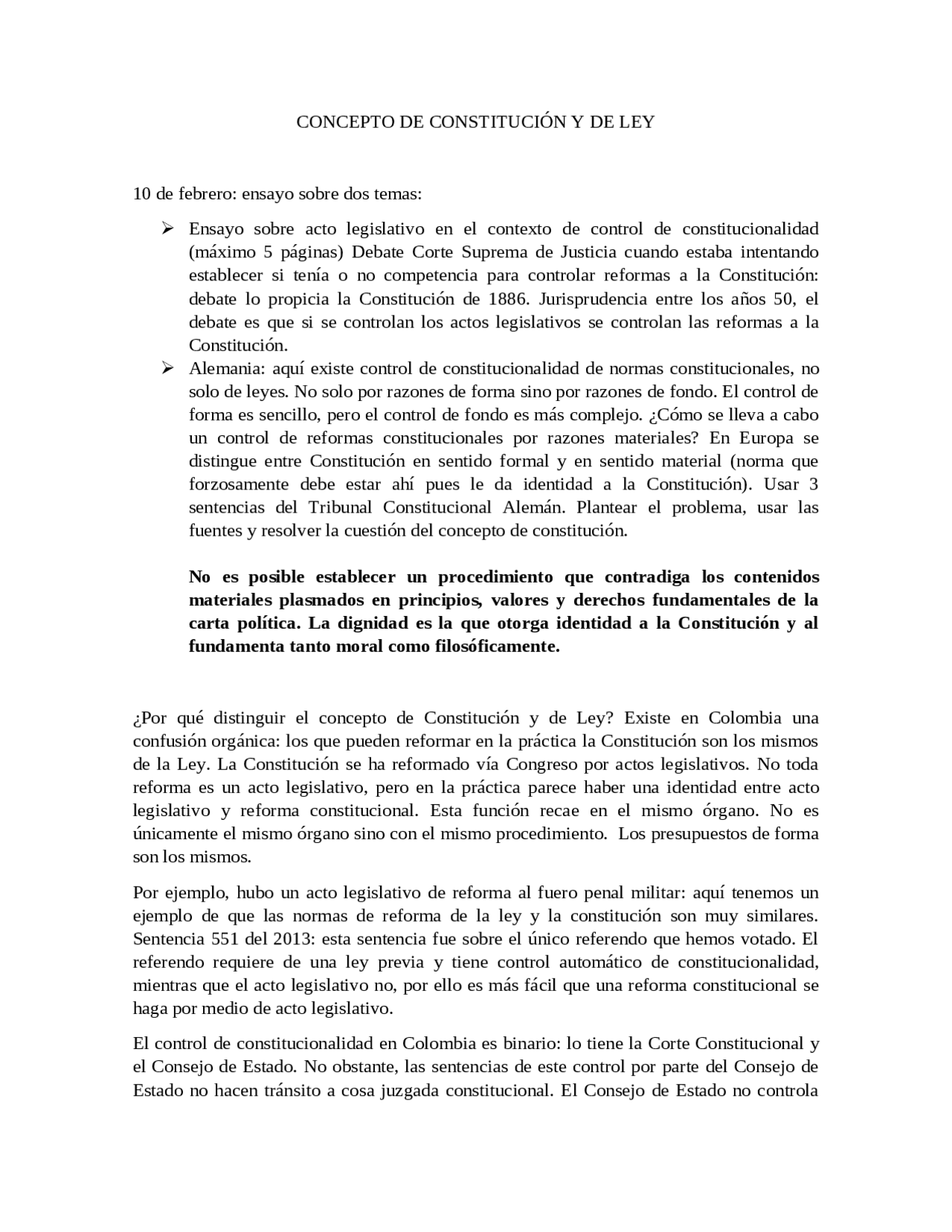 TEORÍA DE LA CONSTITUCIÓN Y DE LA LEY - Docsity