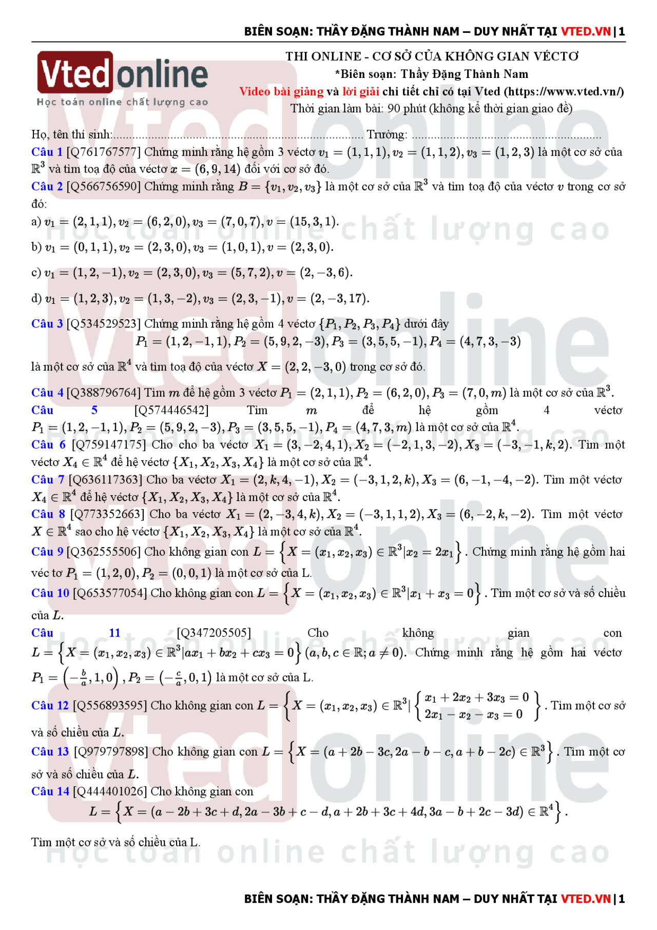 Basis of a matrix on vted - Docsity