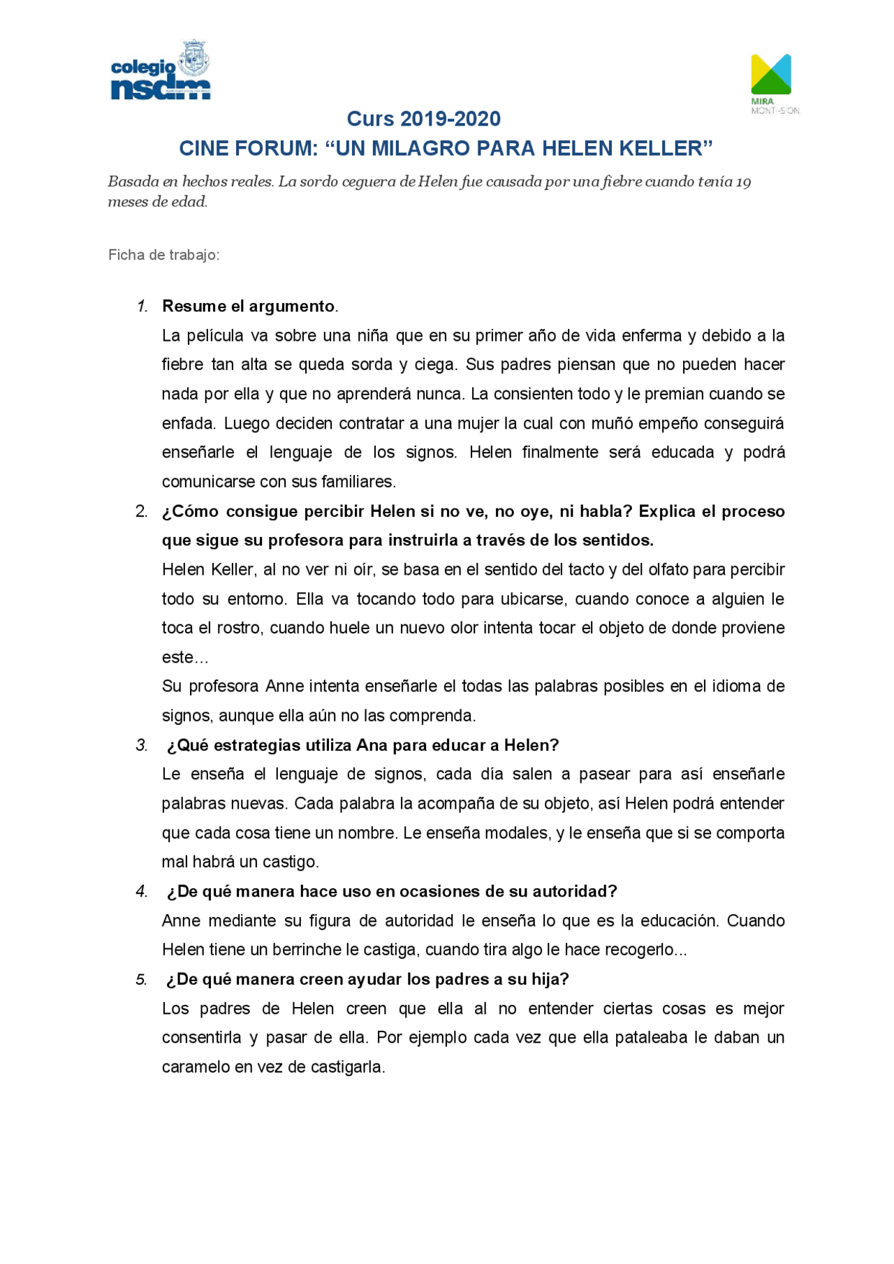 El Milagro De Helen Keller Docsity