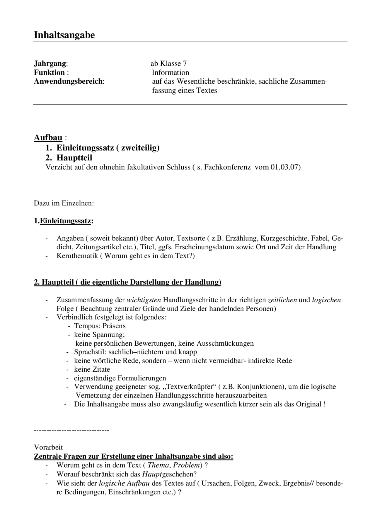 Inhaltsangabe ab Klasse 7 - Docsity