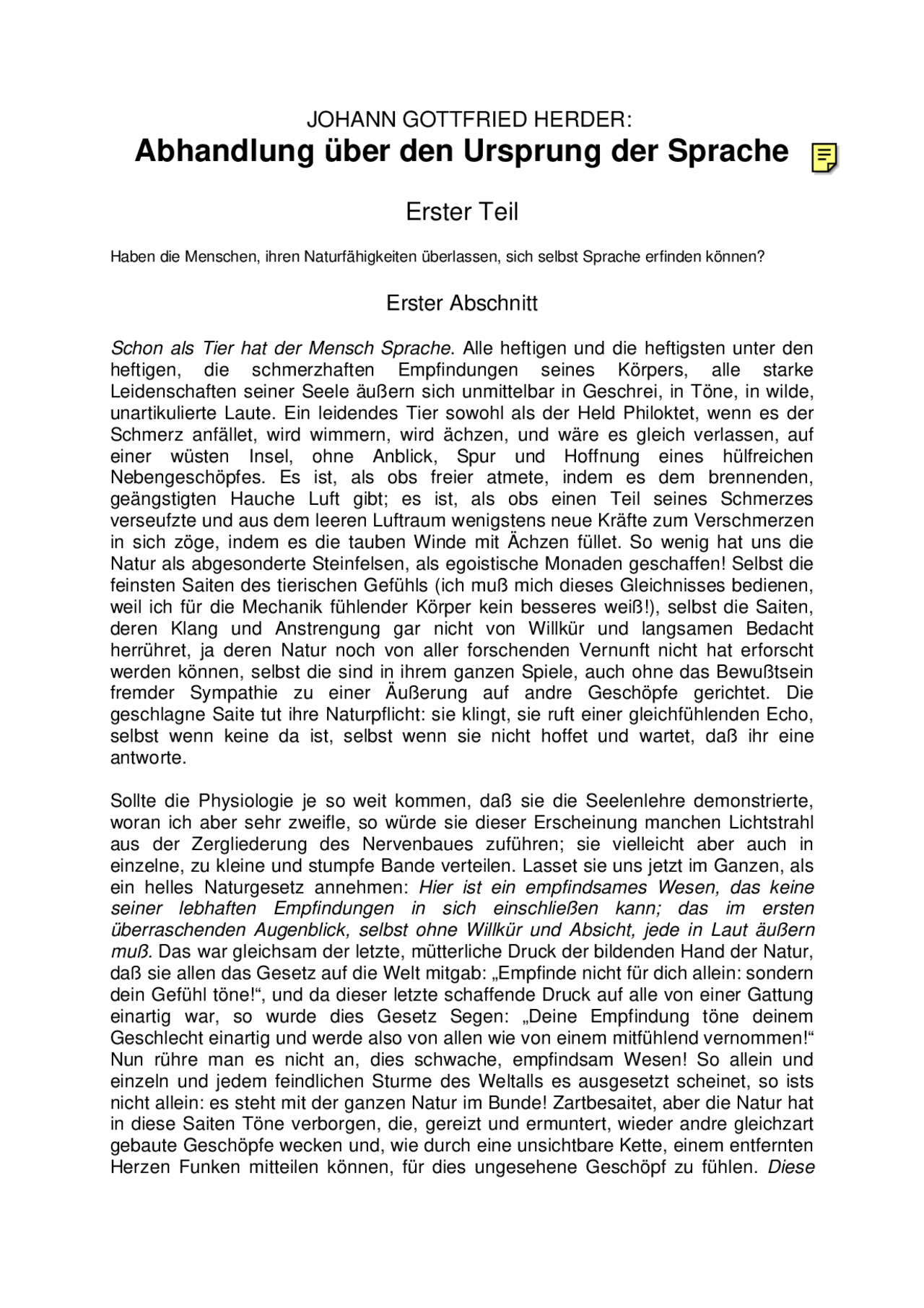 Abhandlung über Den Ursprung Der Sprache Abhandlung über den Ursprung der Sprache/Johann Gottfried Herder