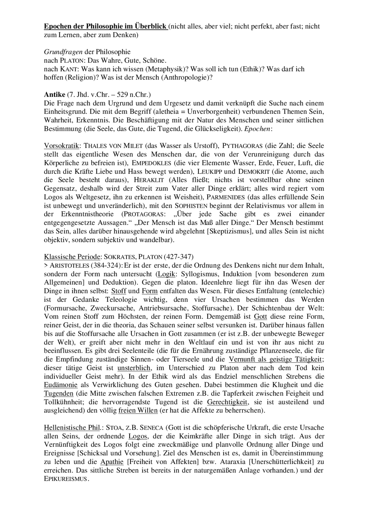 Epochen der Philosophie im Überblick Docsity