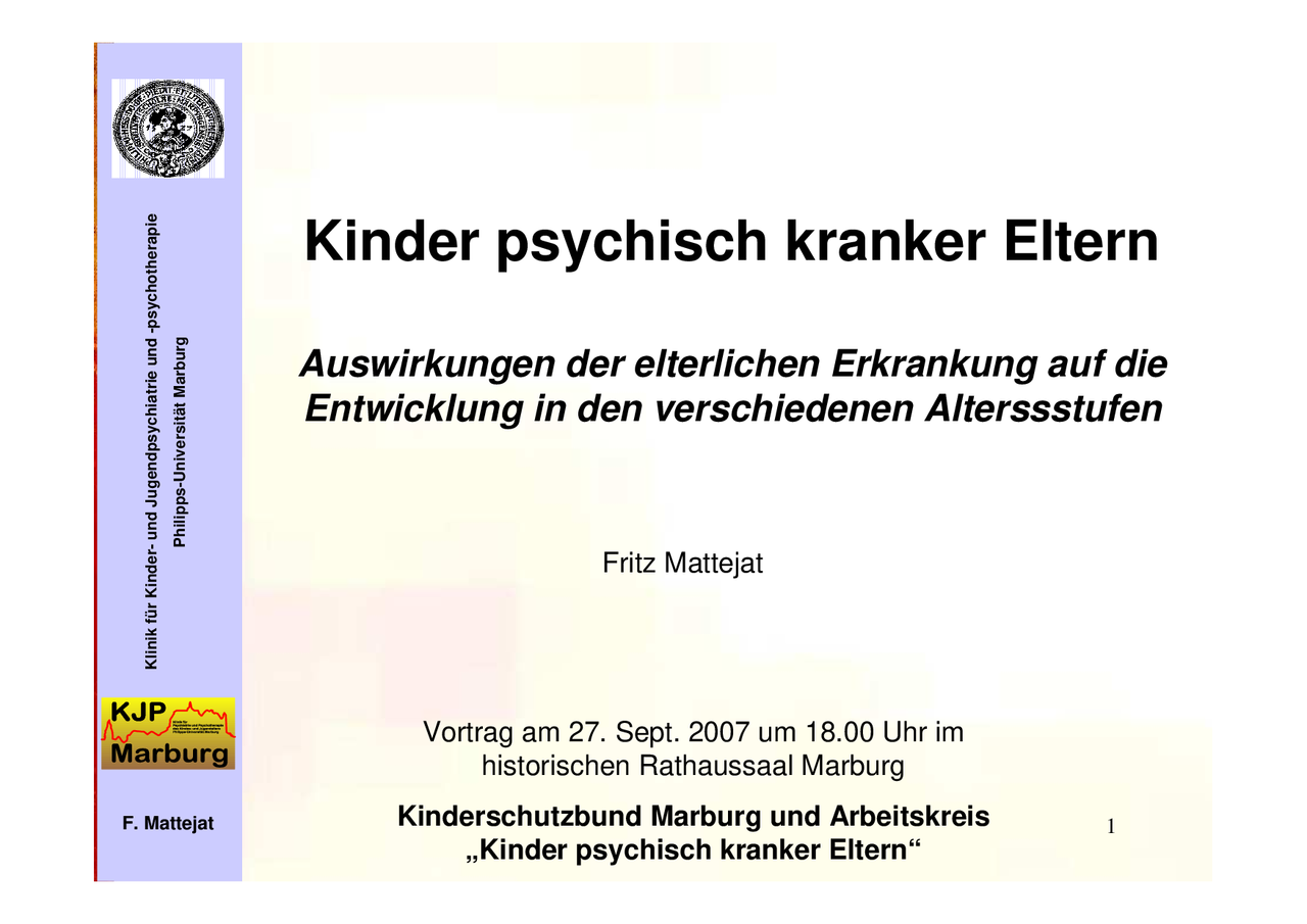 Psychisch Kranke Eltern Auswirkungen Auf Kinder Kinder psychisch kranker Eltern - Docsity