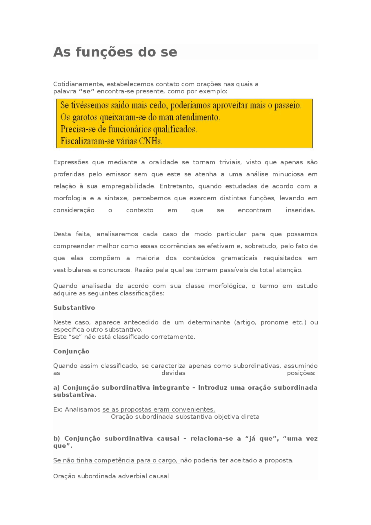 AS FUNÇÕES DO SE . - Docsity