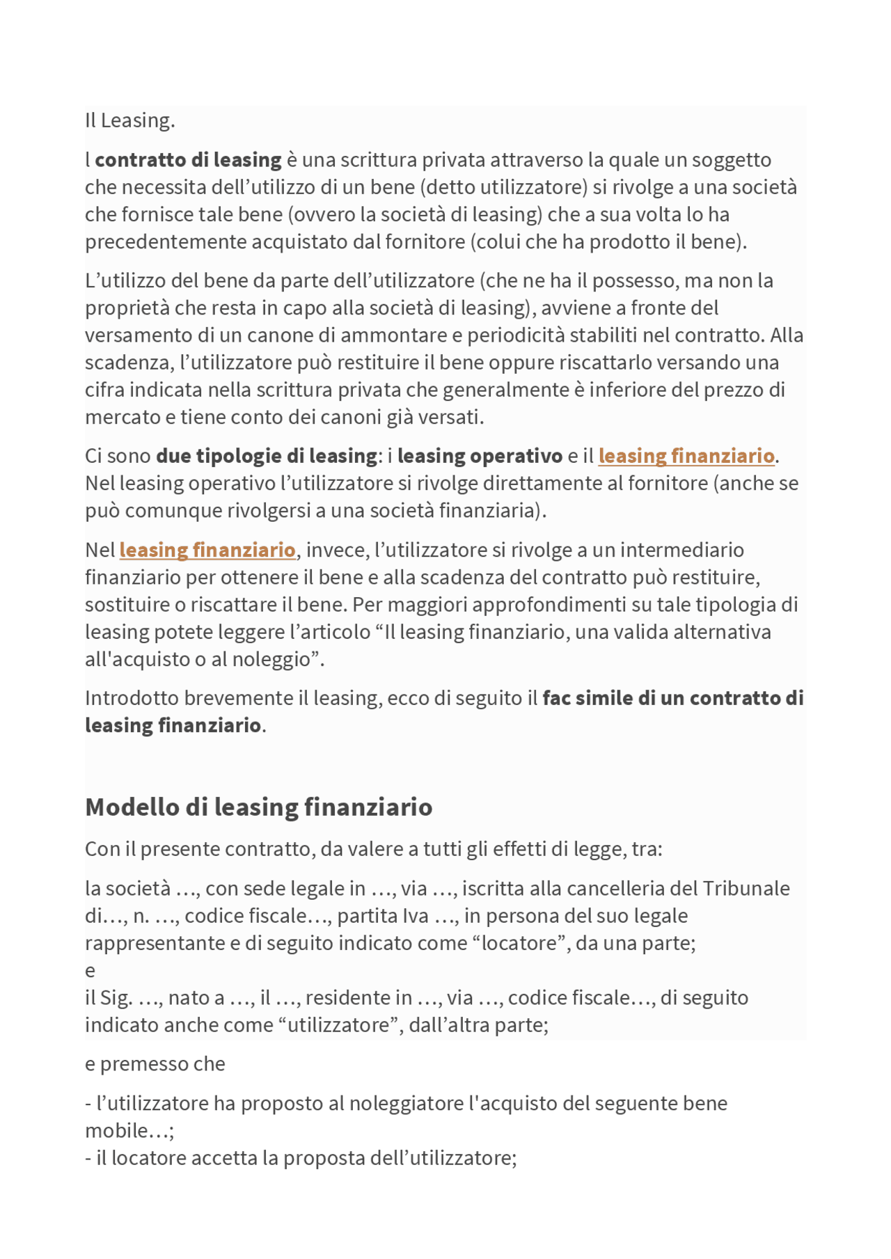 Il contratto atipico: il leasing - Docsity