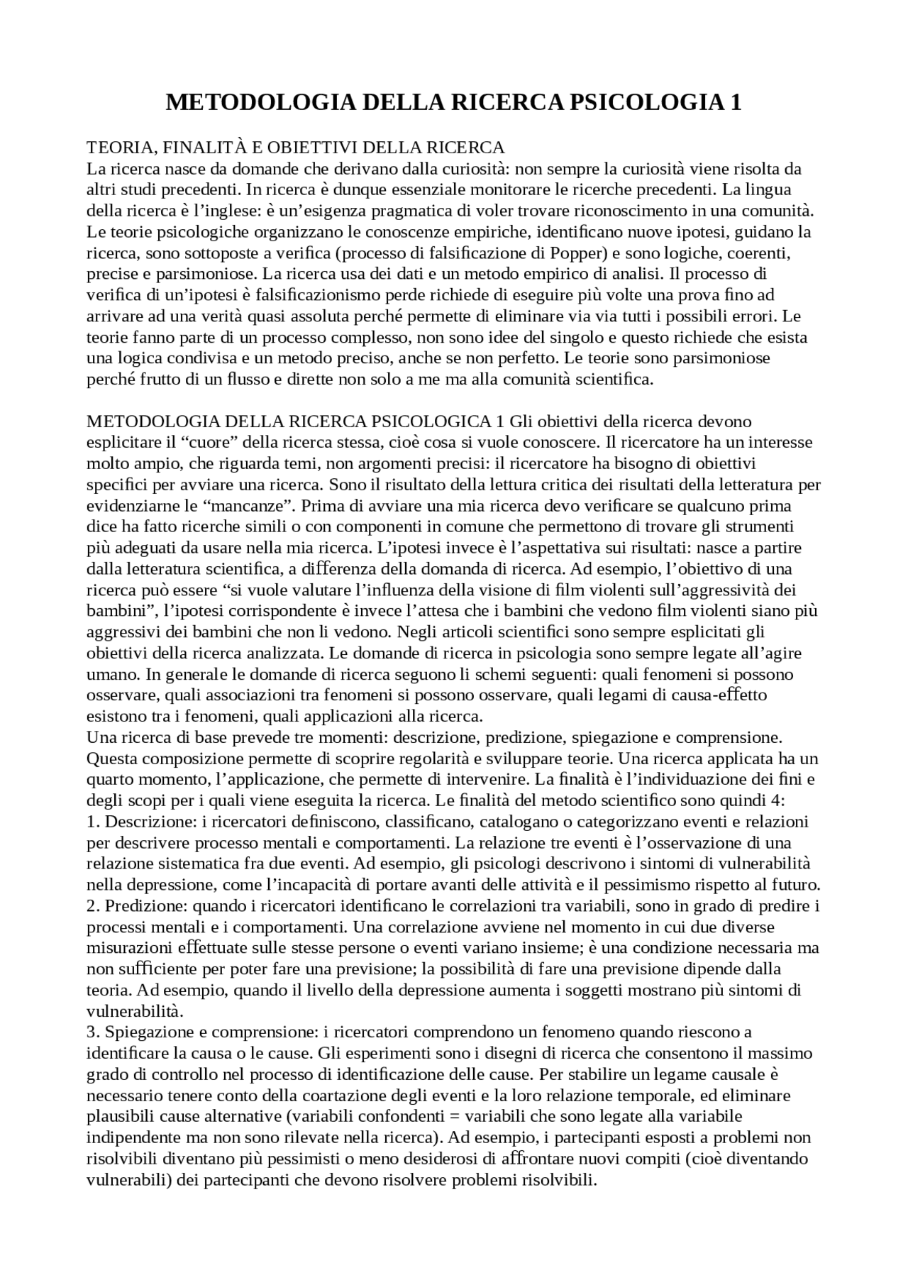 OBIETTIVI, FINALITA' E TEORIE - Docsity