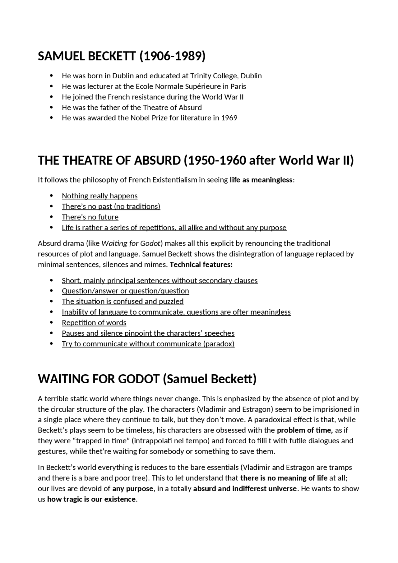 Samuel Beckett and the Theatre of Absurd - Docsity