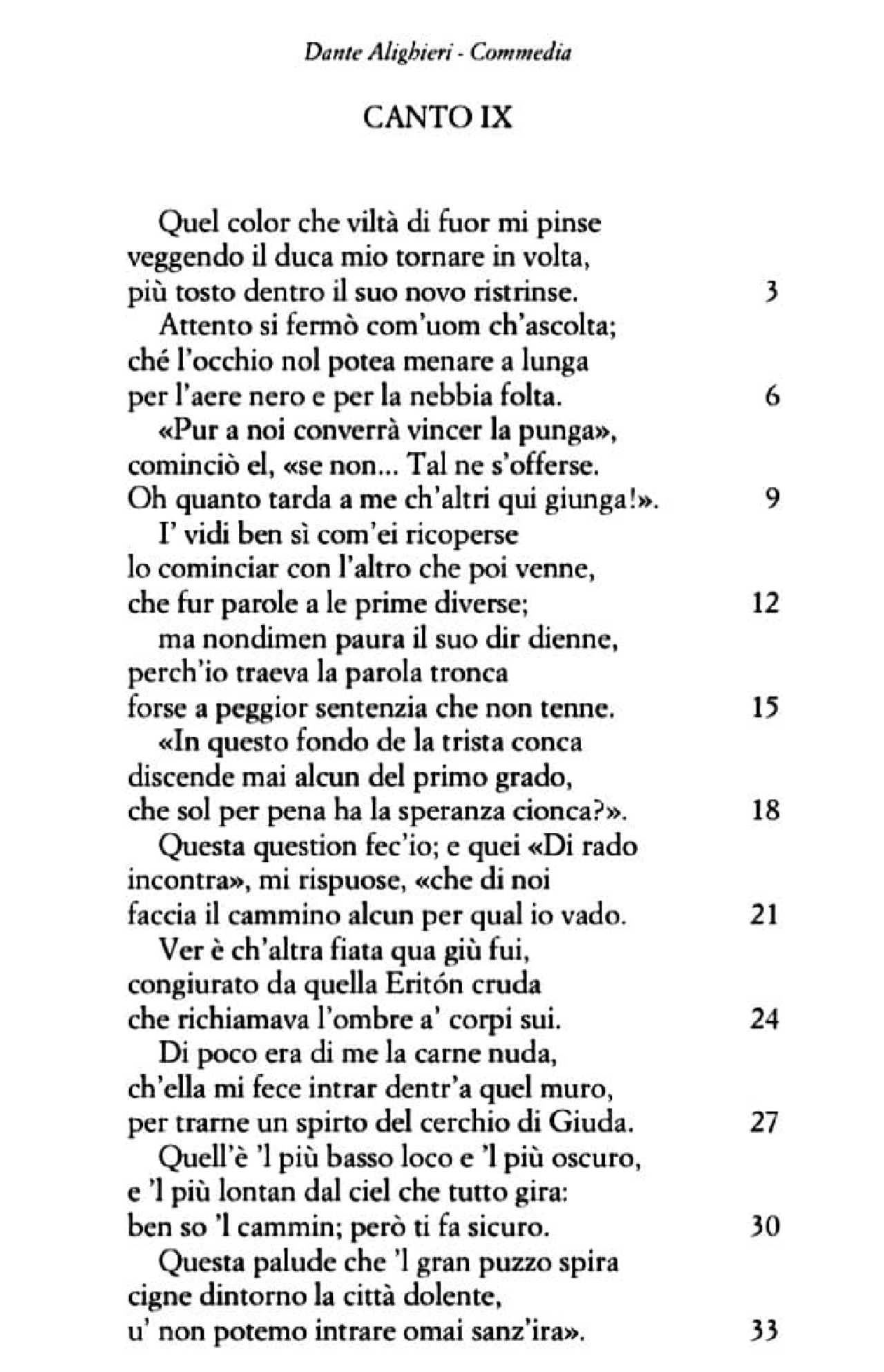 Testo completo Canto IX Commedia Dante - Docsity