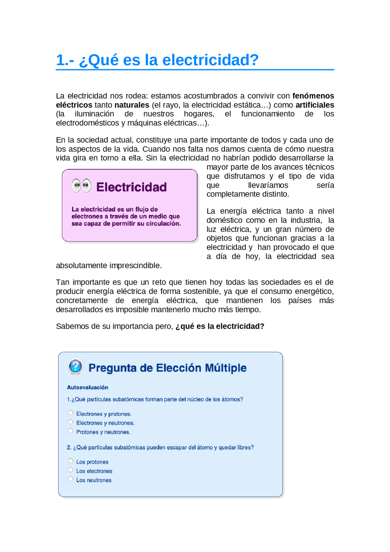 Que Particulas Subatomicas Pueden Escapar Del Atomo Y Quedar Libres Temario electricidad en castellano - Docsity