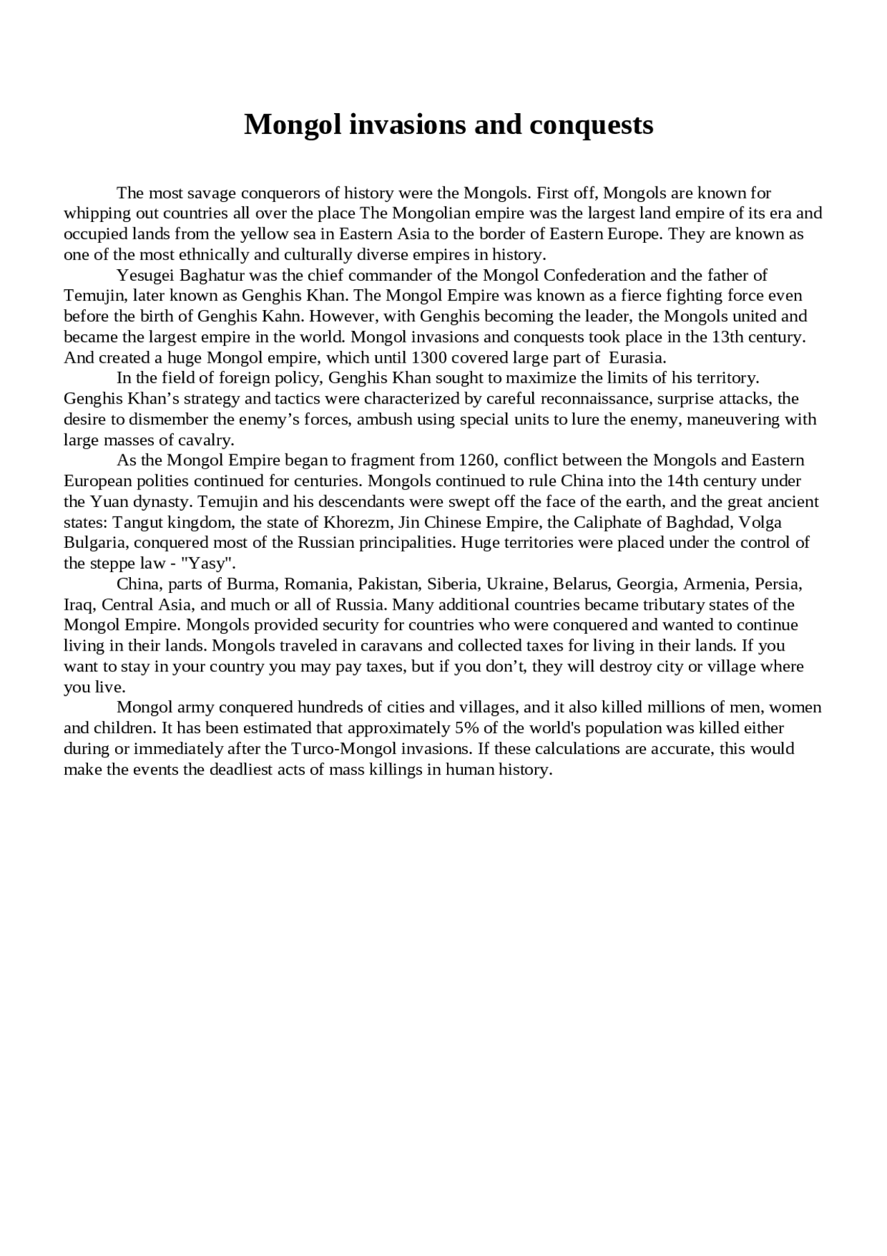Mongol invasions and conquests - Docsity