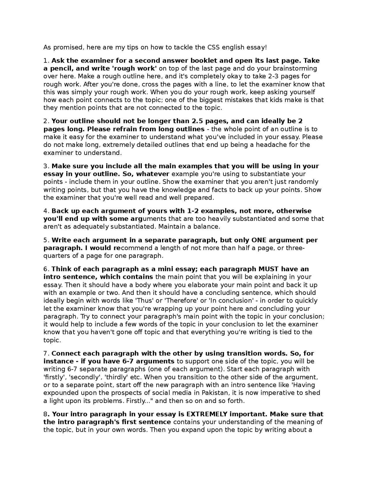 How to arite effective essays in css exam - Docsity