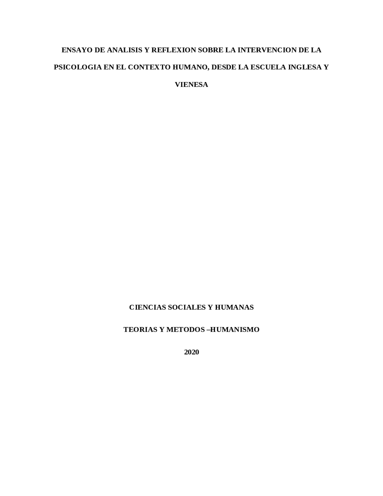 ENSAYO DE ANALISIS Y REFLEXION SOBRE LA INTERVENCION DE LA PSICOLOGIA ...