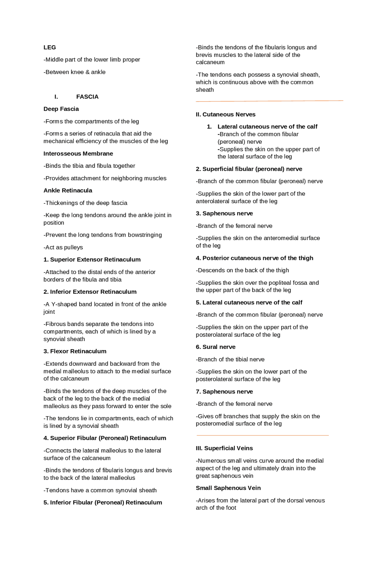 The Anatomy of the Leg - Docsity
