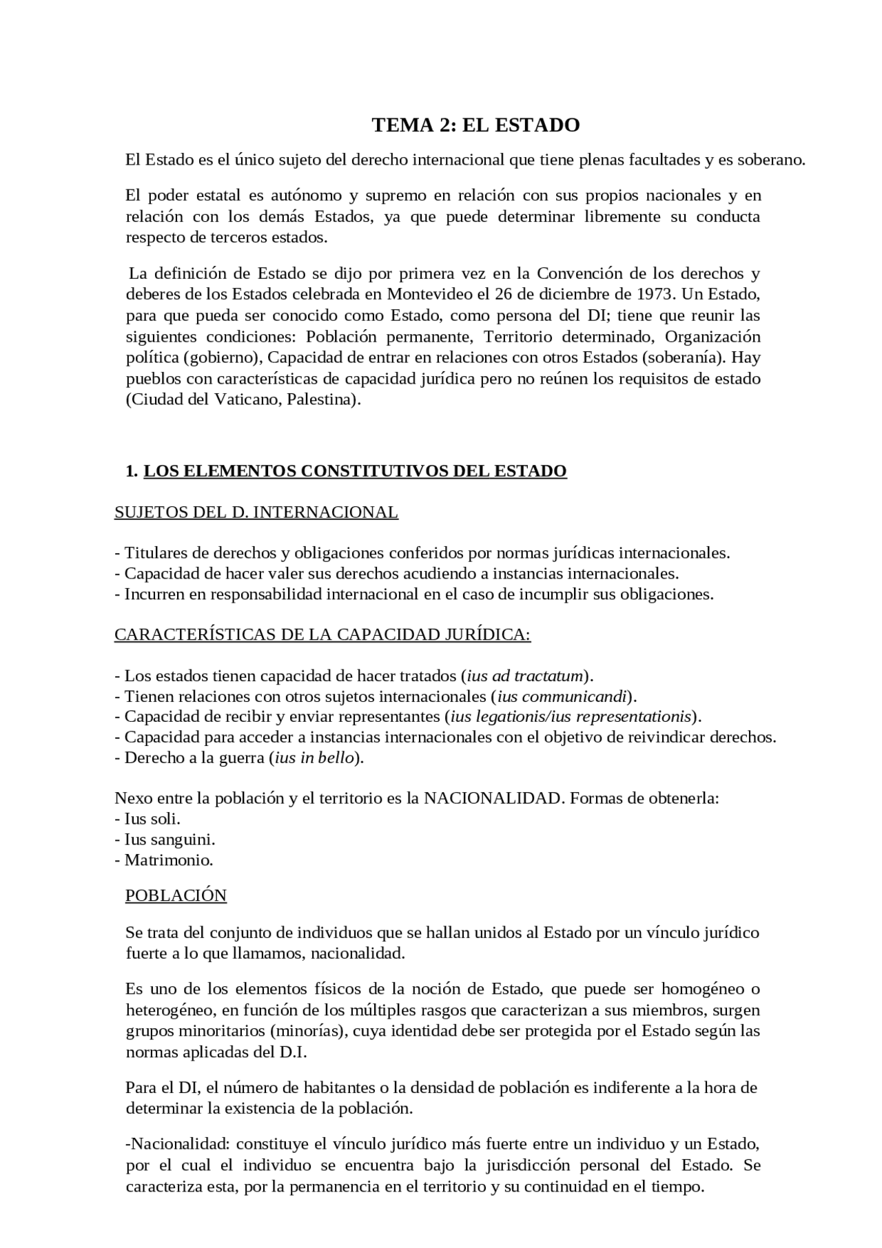 Apuntes tema 2 EL ESTADO Derecho Internacional Público - Docsity