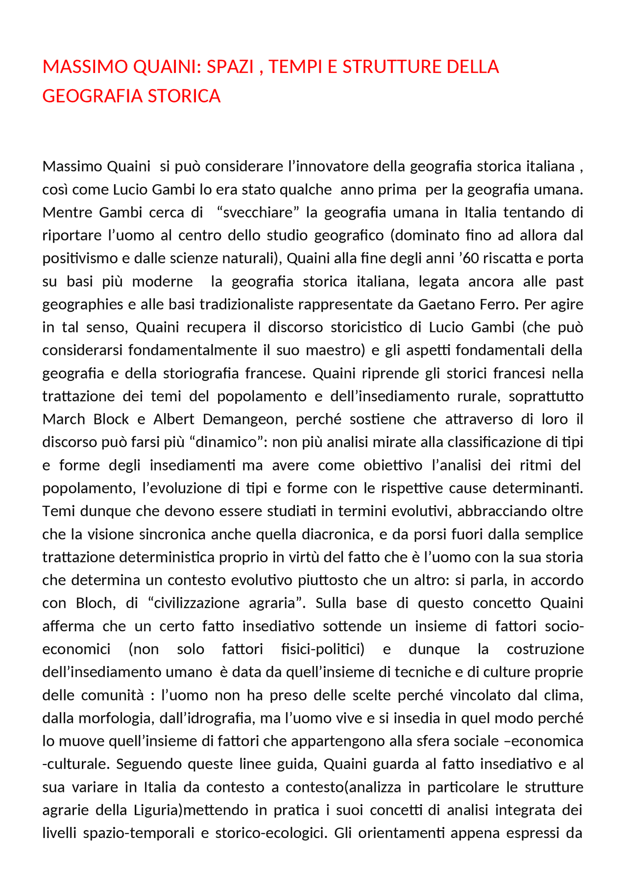 Massimo Quaini geografia storica Docsity