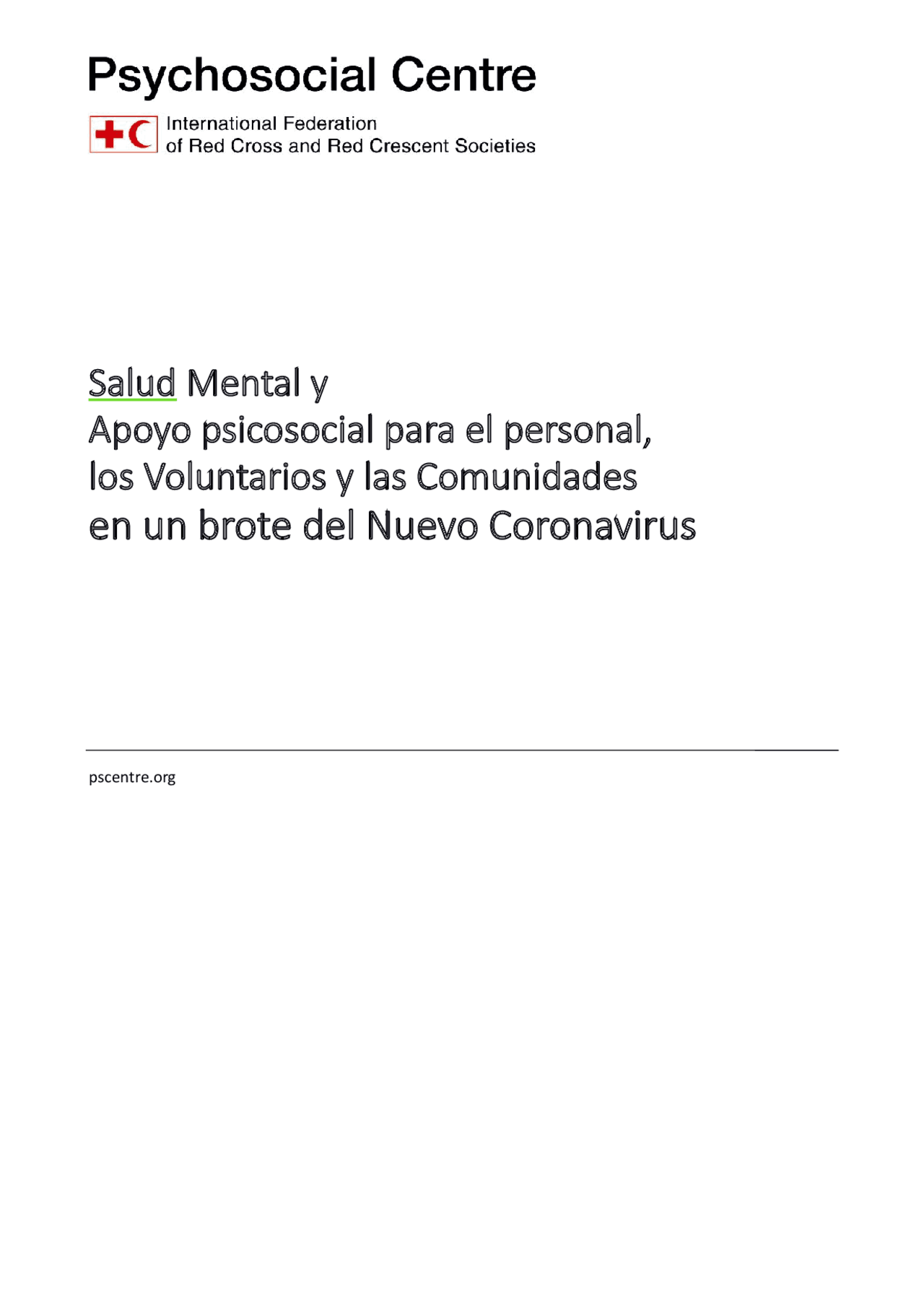 Salud Mental y Apoyo Psicosocial para Personal, Voluntarios y ...