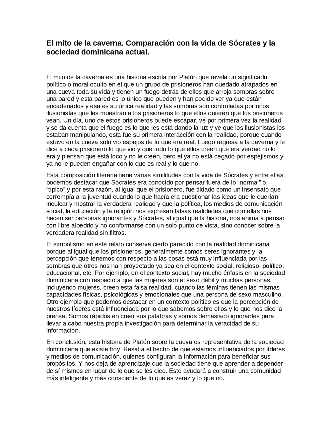 El Mito De La Caverna Platon Docsity