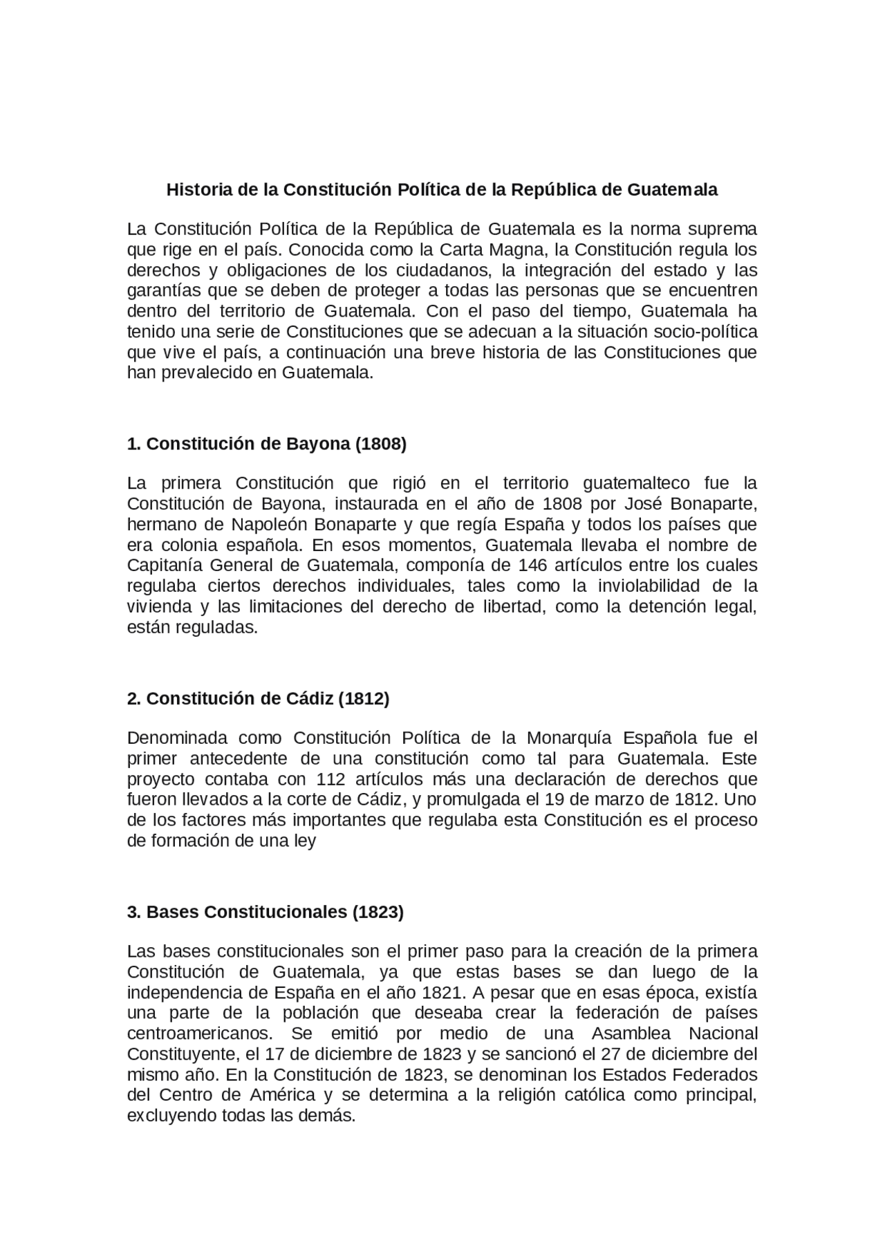 Historia de la constitucion de la republica de guatemala - Docsity