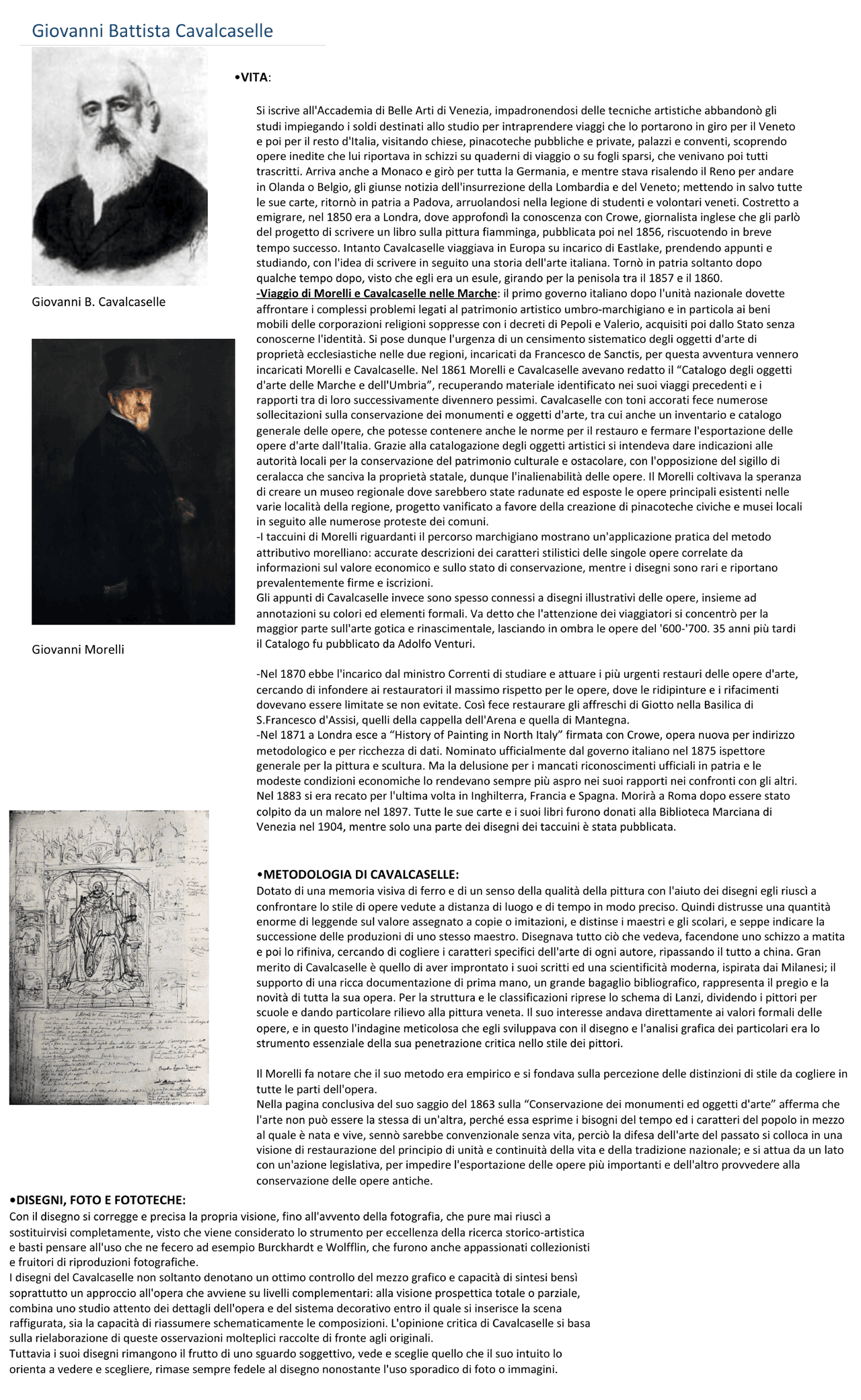 Giovanni Battista Cavalcaselle (riassunto) Appunti di Storia Dell