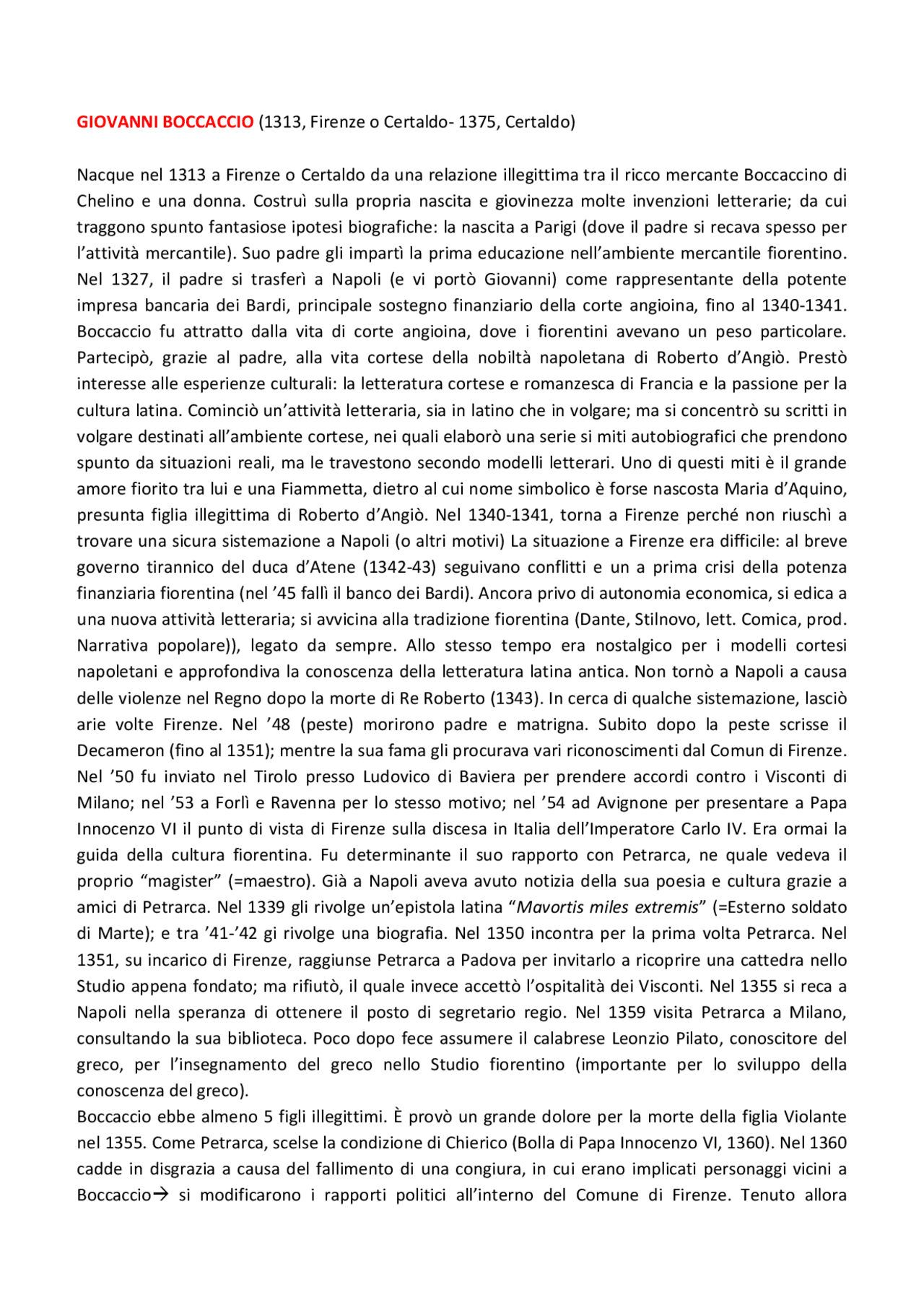 Giovanni Boccaccio, vita e opere Docsity Giovanni Boccaccio, vita e opere Docsity