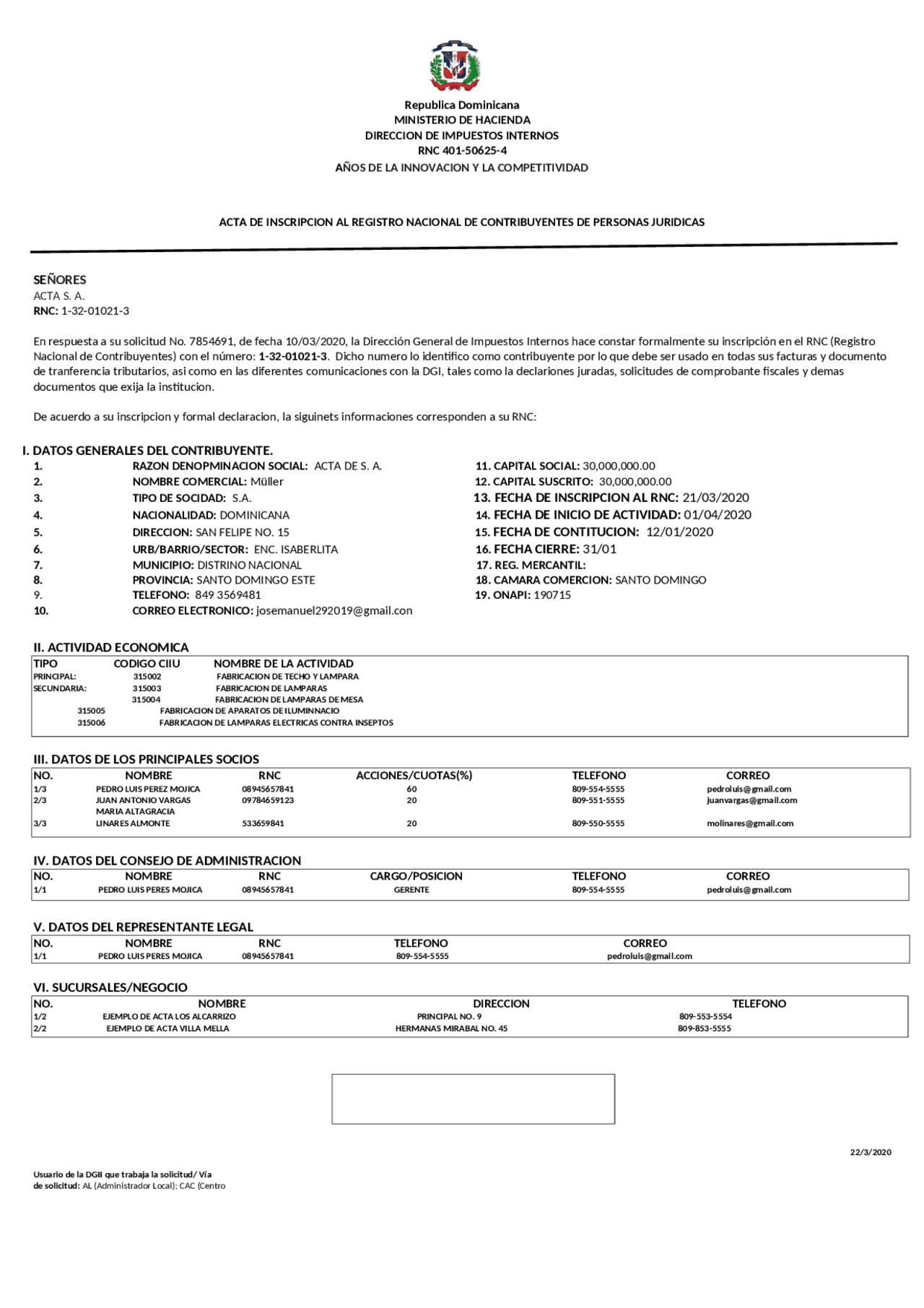 MODELO DE DOCUMENTO ACTA DE INSCRIPCIÓN AL RNC | Ejercicios de ...