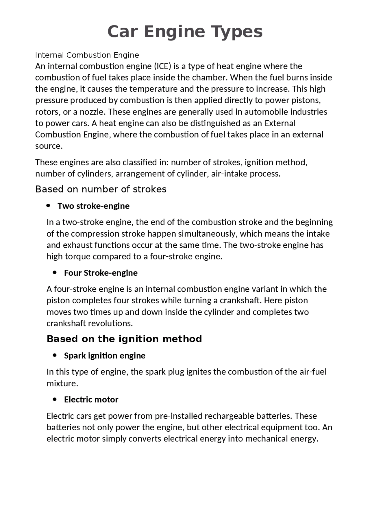 Car Engine Types Mechanics - Docsity