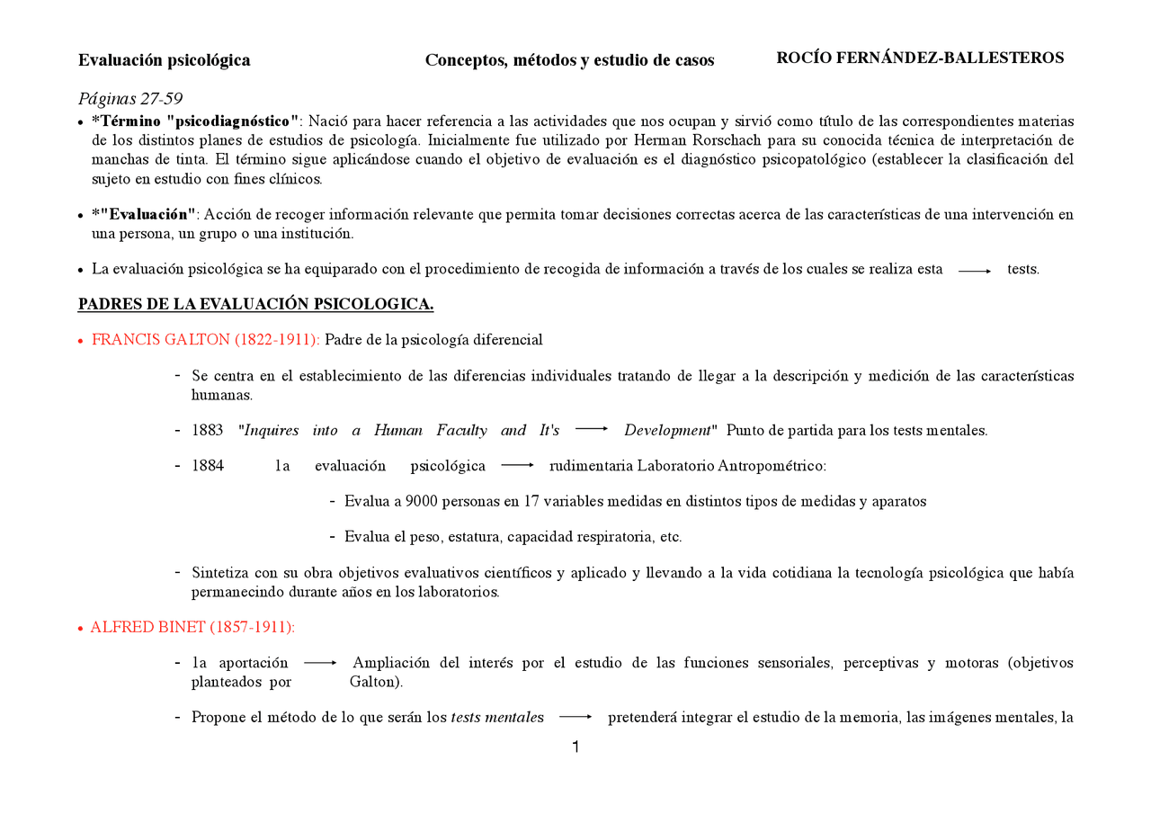 Resumen Evaluación psicológica Rocío Fernández Ballesteros (2001) pg