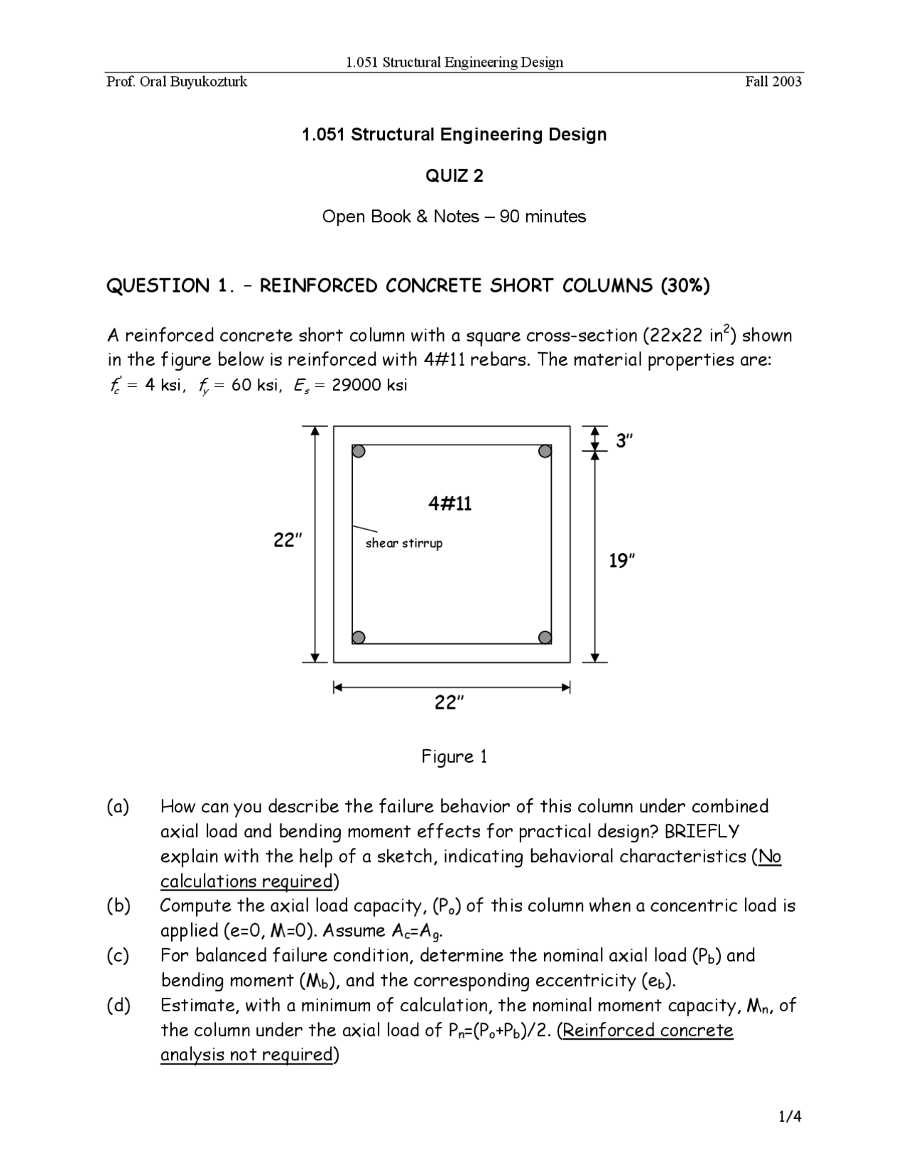 Structural Engineering Exam Example Questions Structural Engineering Design exam - Fall 2003 - Docsity