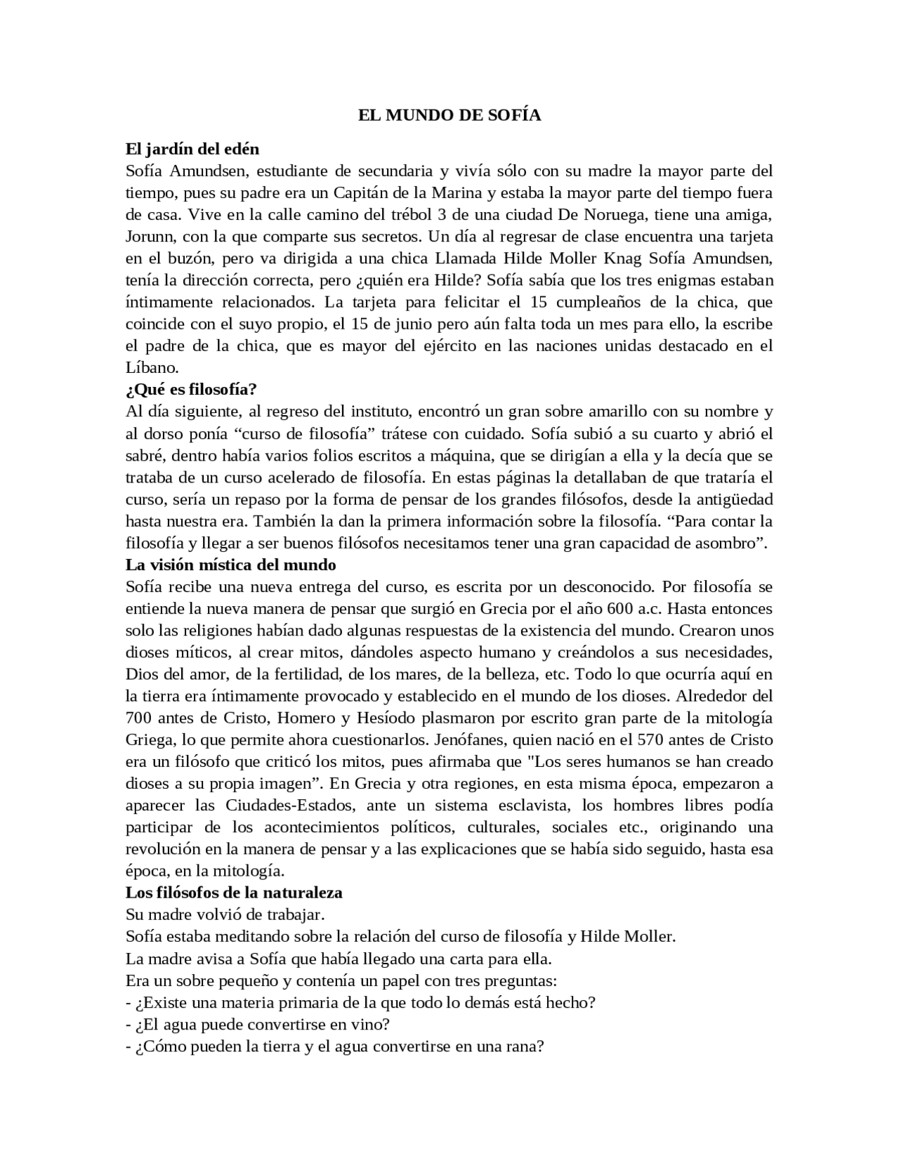 El Mundo Se Sofia Resumen Docsity
