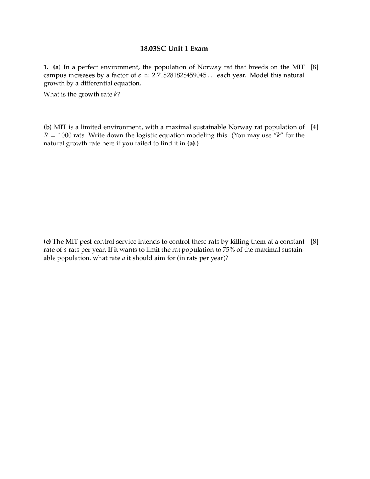 Differential Equations Exam 1 Five Exercises to Solve Exams