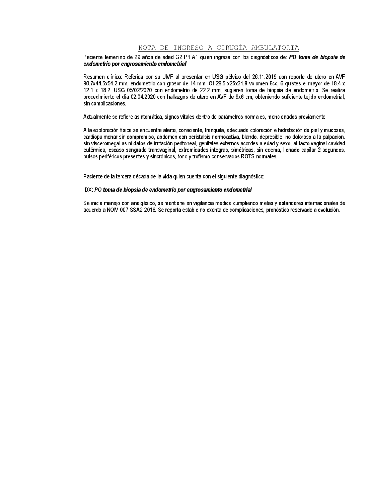 Ejemplo nota de ingreso | Apuntes de Historia Clínica | Docsity