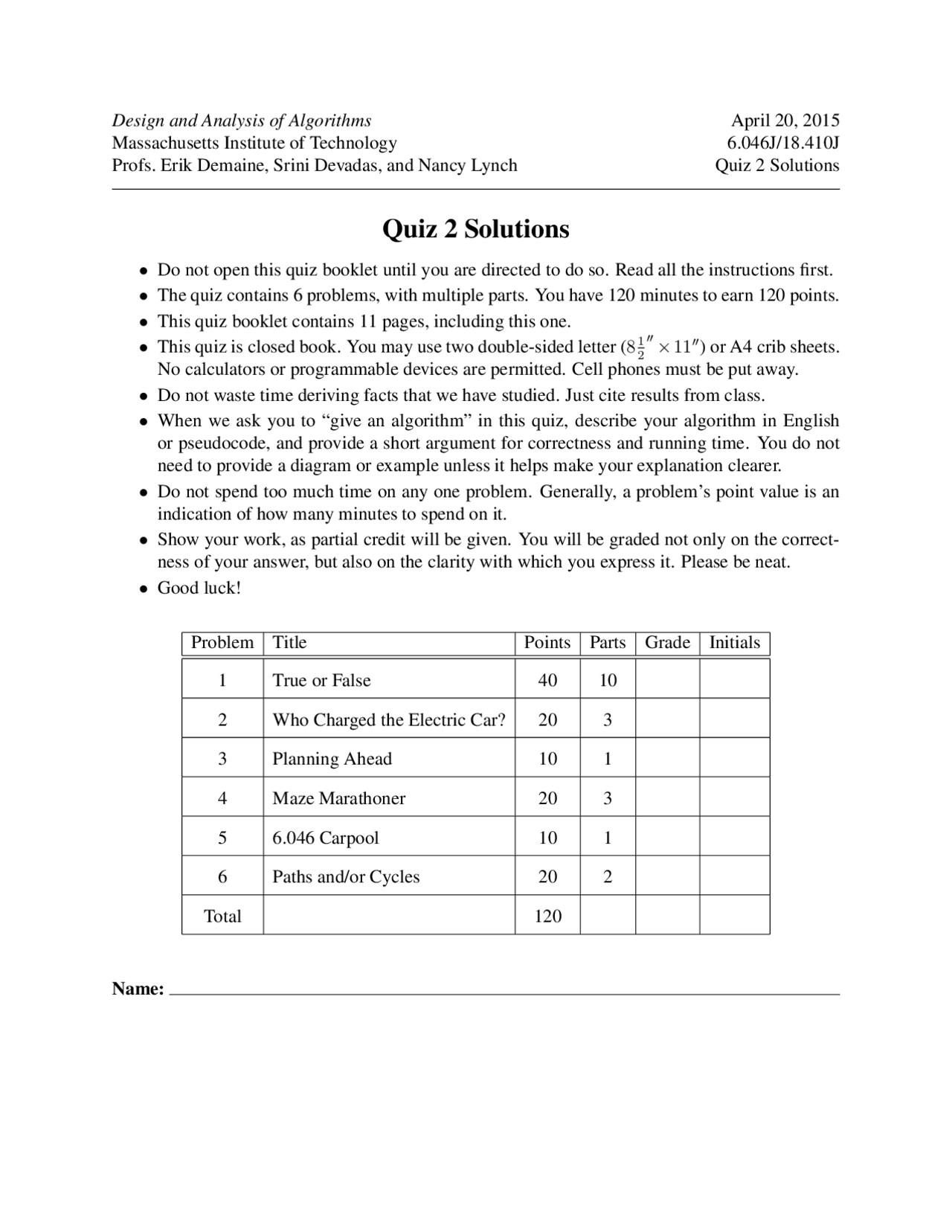practice exam algorithm design - questions - algorithm... Design and Analysis of Algorithms exam with solutions - Spring 2015 ...
