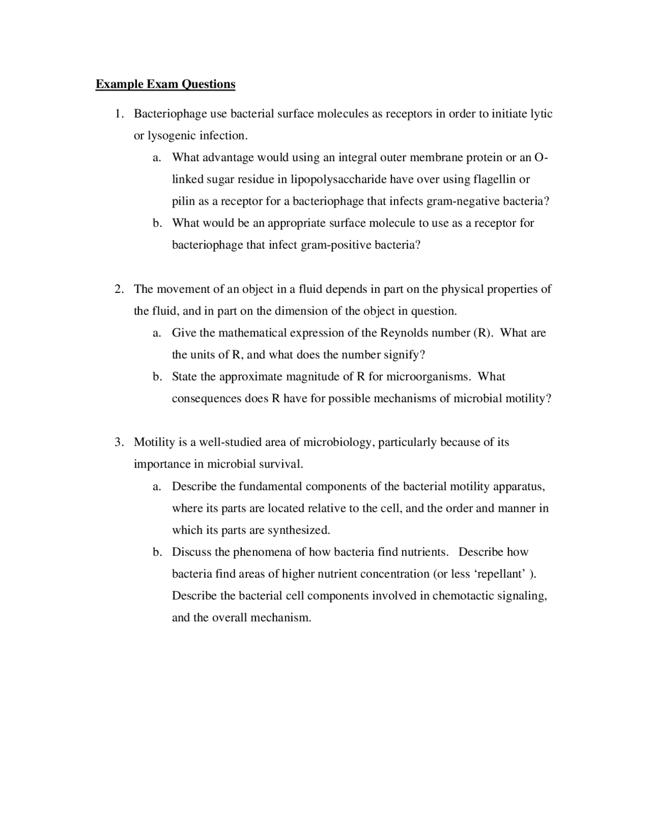 Systems Microbiology Example Exam Questions - Docsity