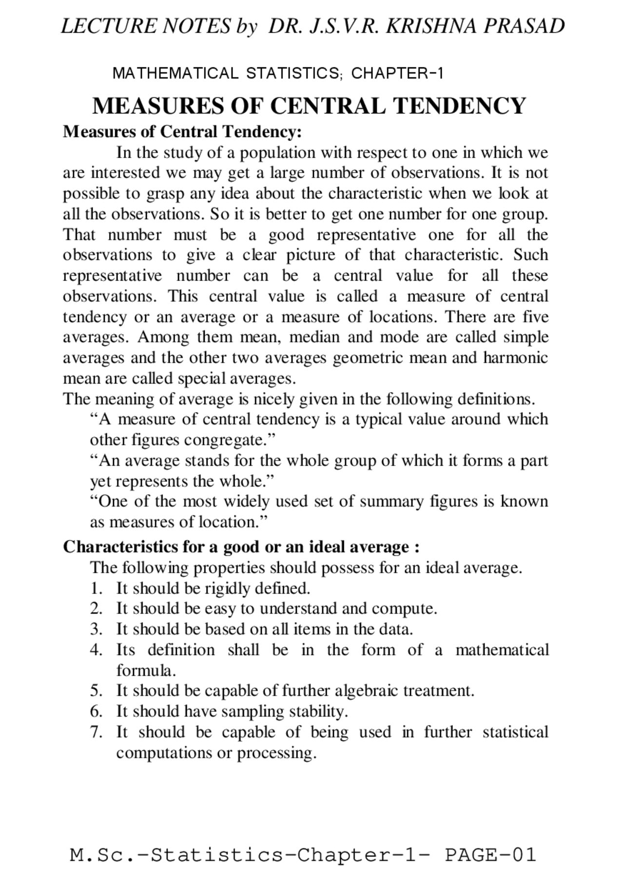 Measures of central tendency | Lecture notes Business Statistics | Docsity