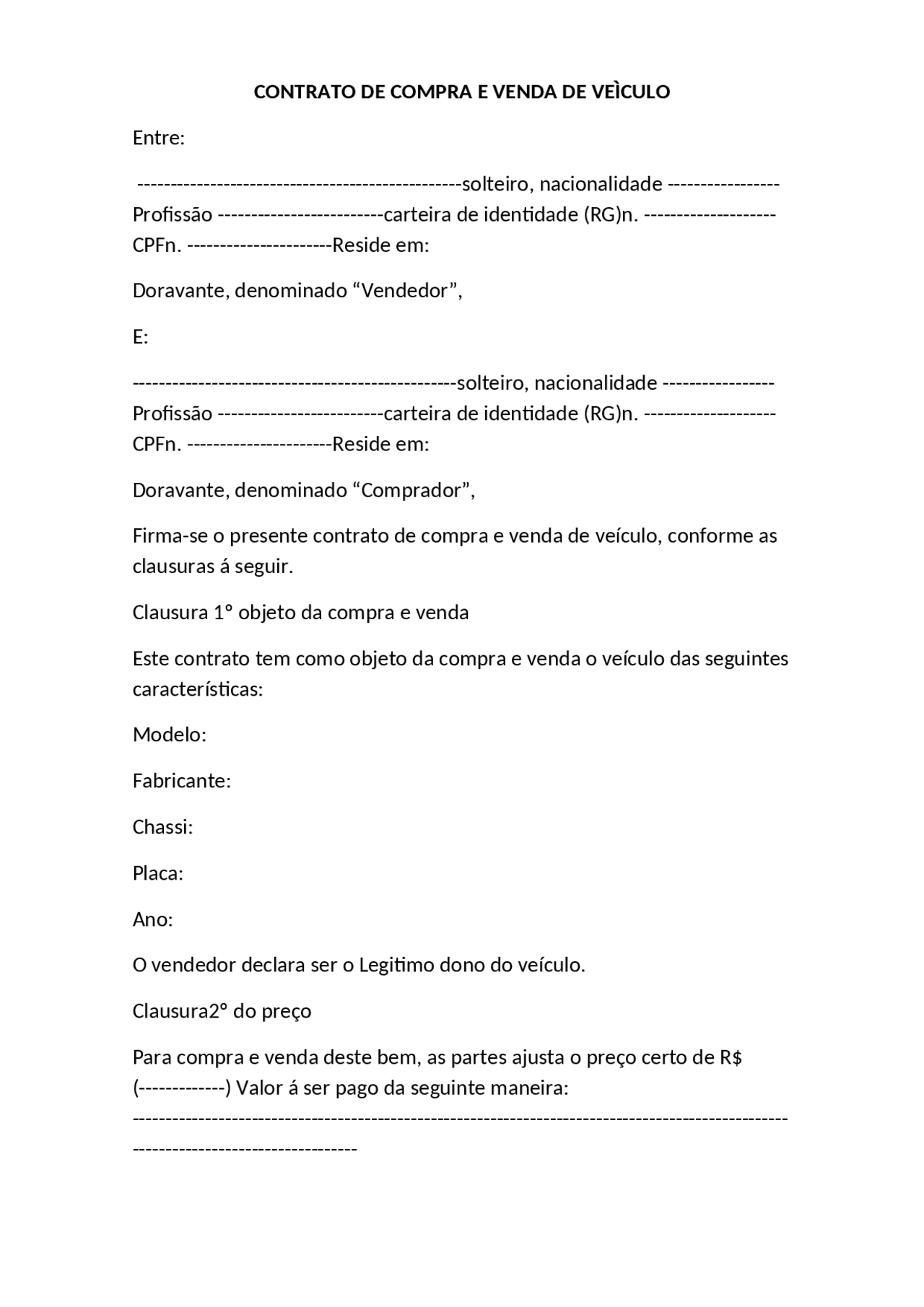 Contrato De Compra E Venda De Veiculo A Prazo - RETOEDU