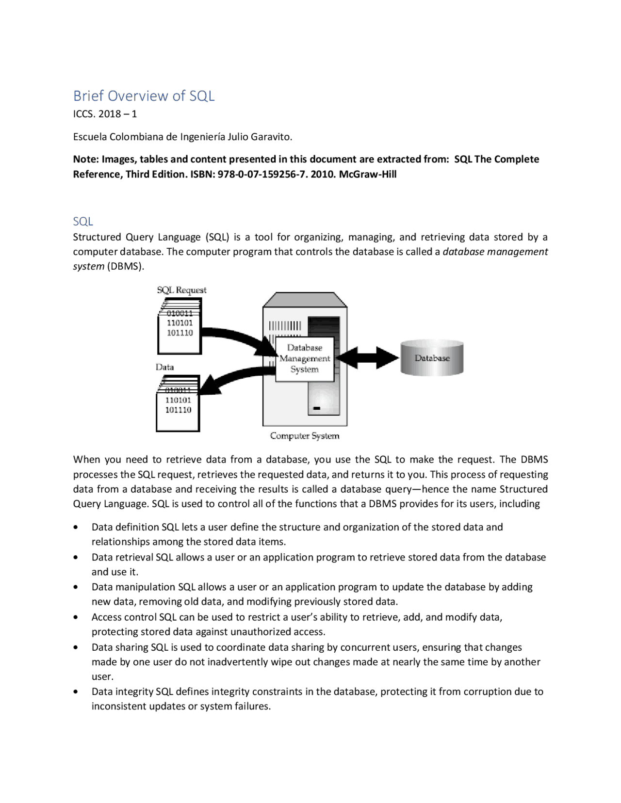 Sql Overview Inside Brief Overview of SQL - Docsity