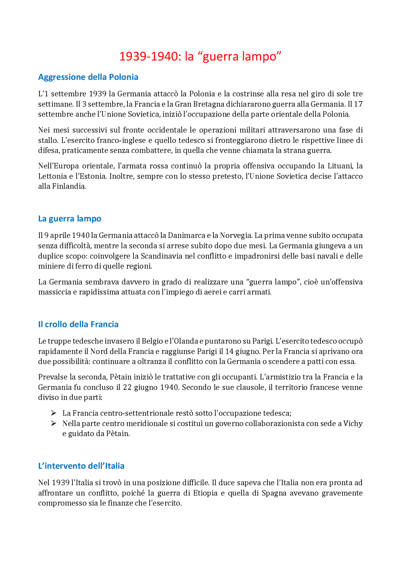LA GUERRA LAMPO RIASSUNTO Appunti di Storia Docsity