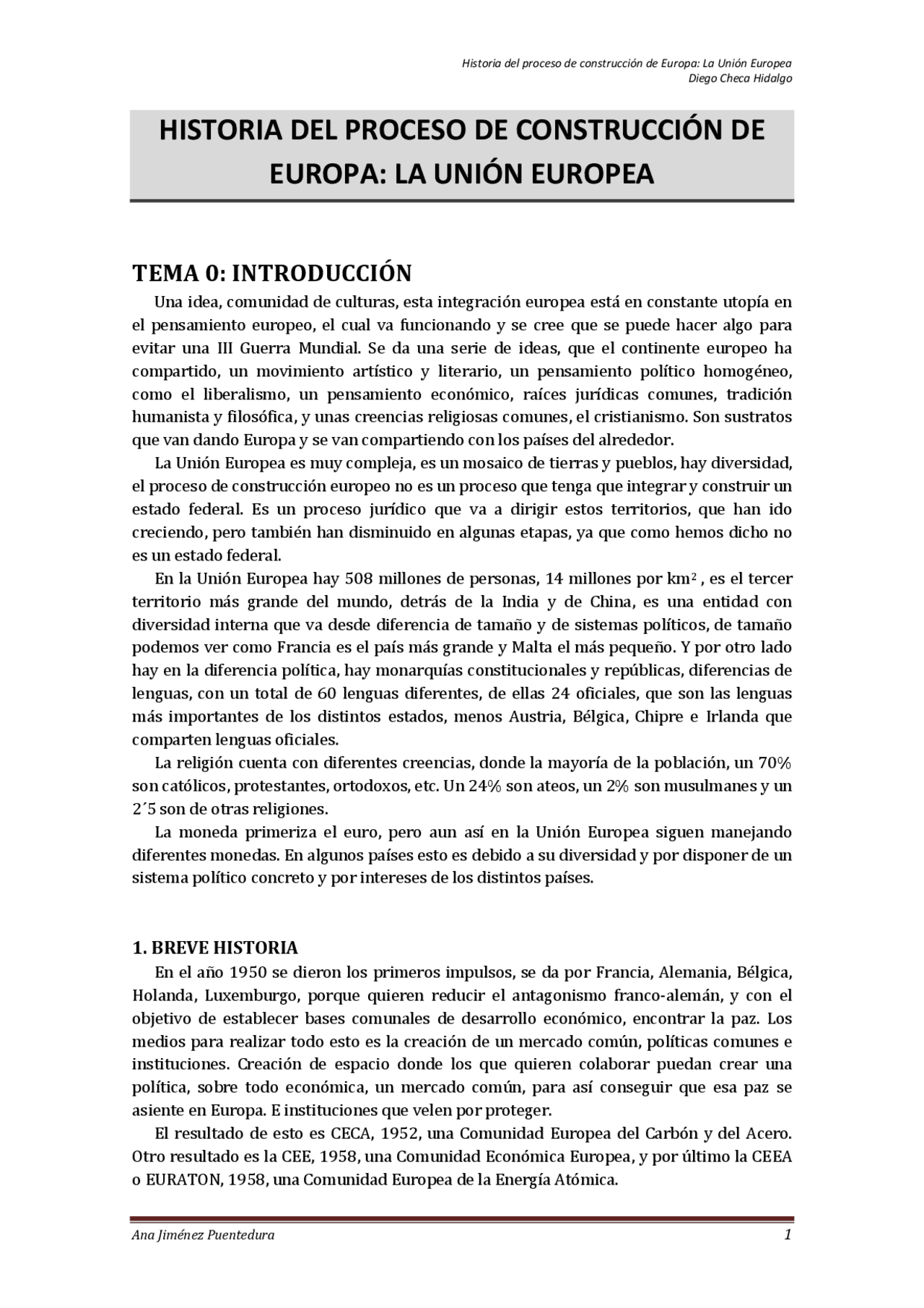 Proceso de formación de la Unión Europea - Docsity