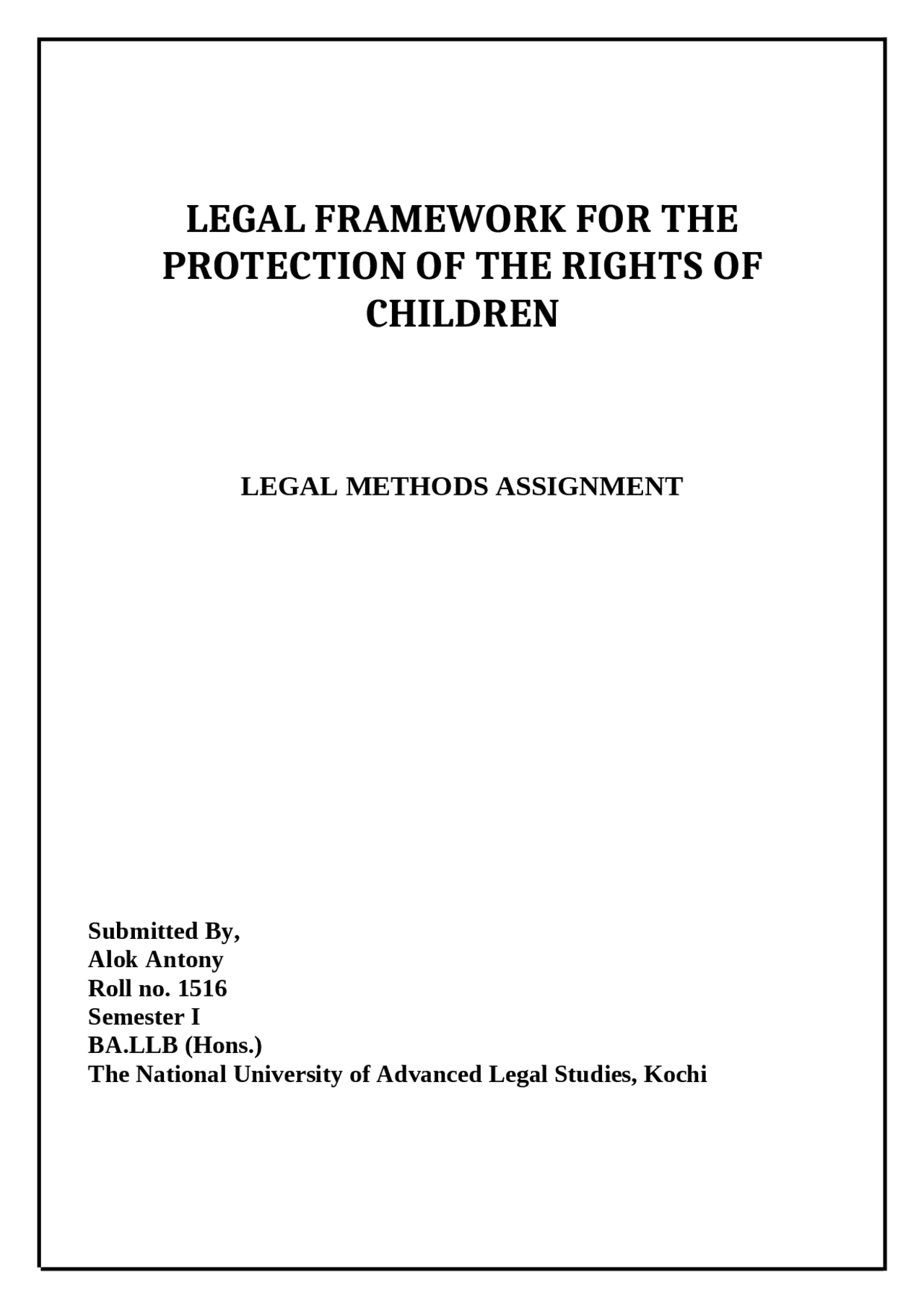 Legal Framework for the Protection of Rights of Children - Docsity