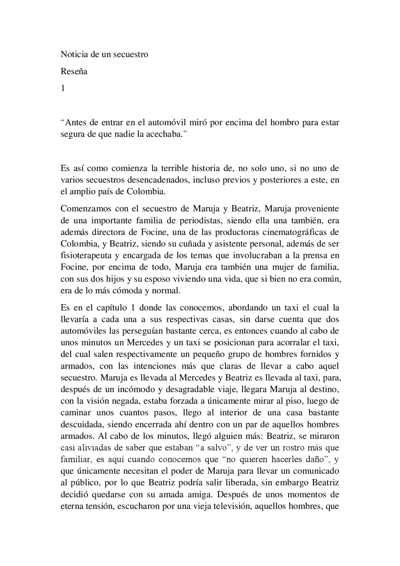 Noticia De Un Secuestro Resena 1 Docsity