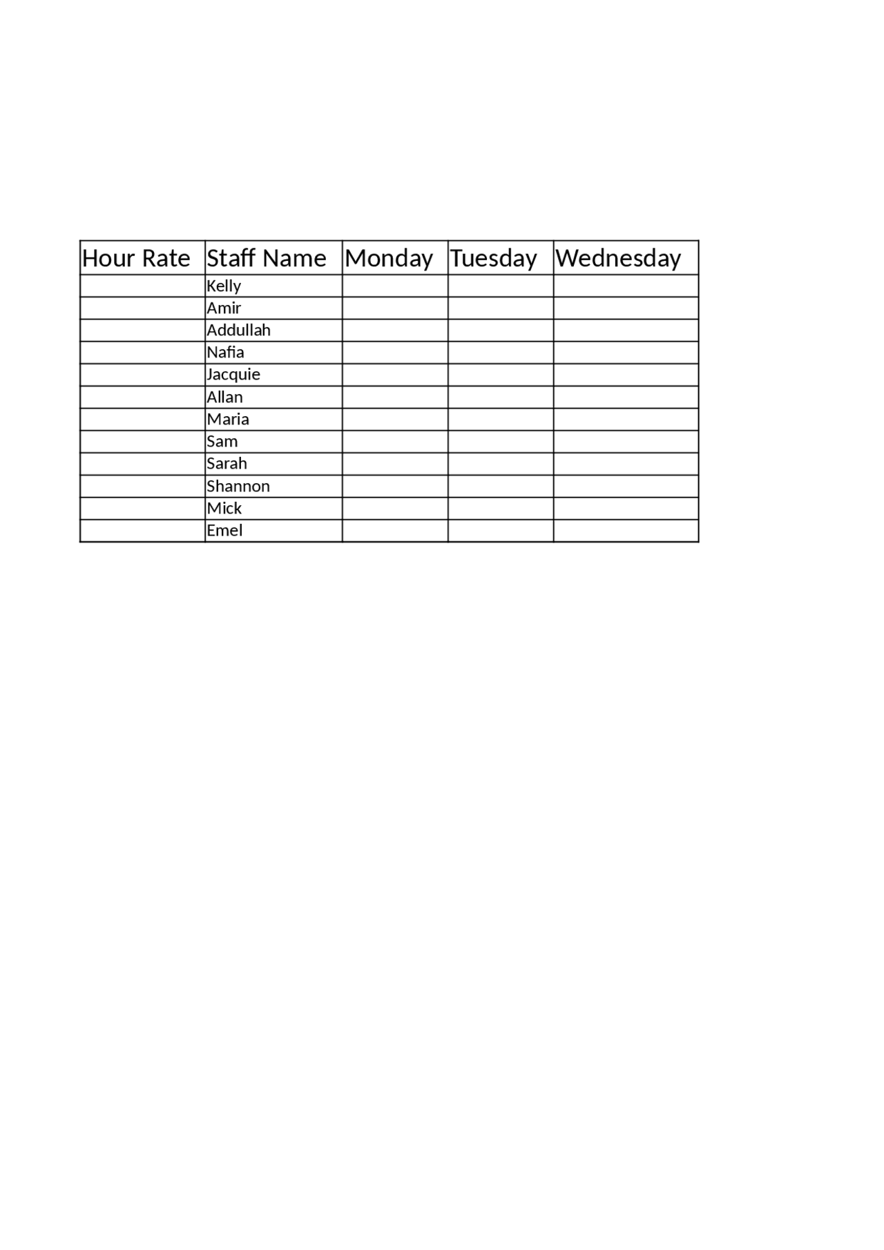Work roster - business - Docsity